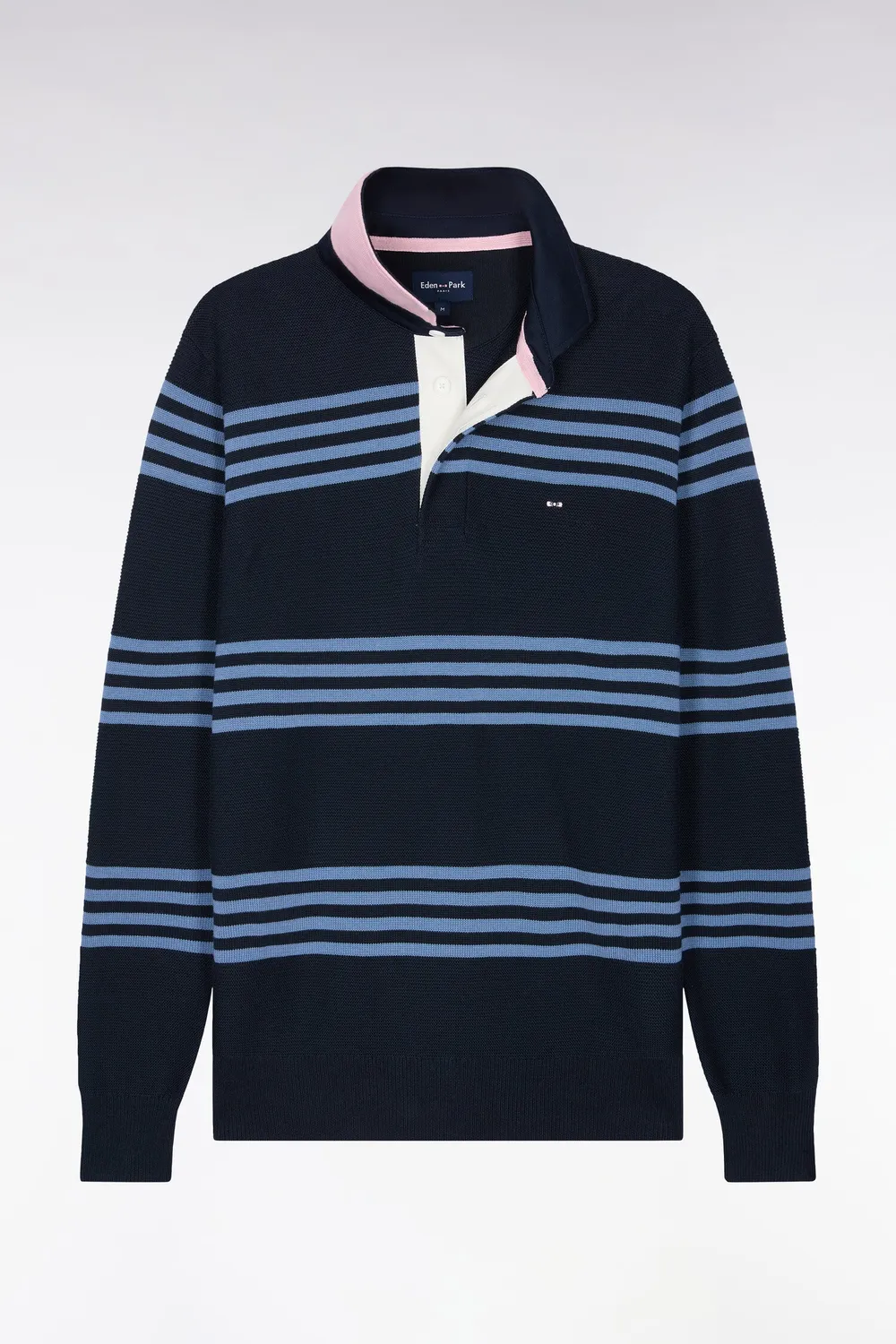 Eden Park Tricolore pull col maillot bleu marine coton
