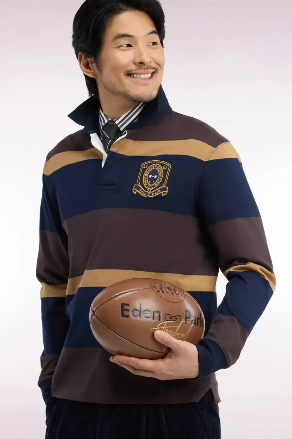 Eden Park College maillot rayé marron rugby manches longues