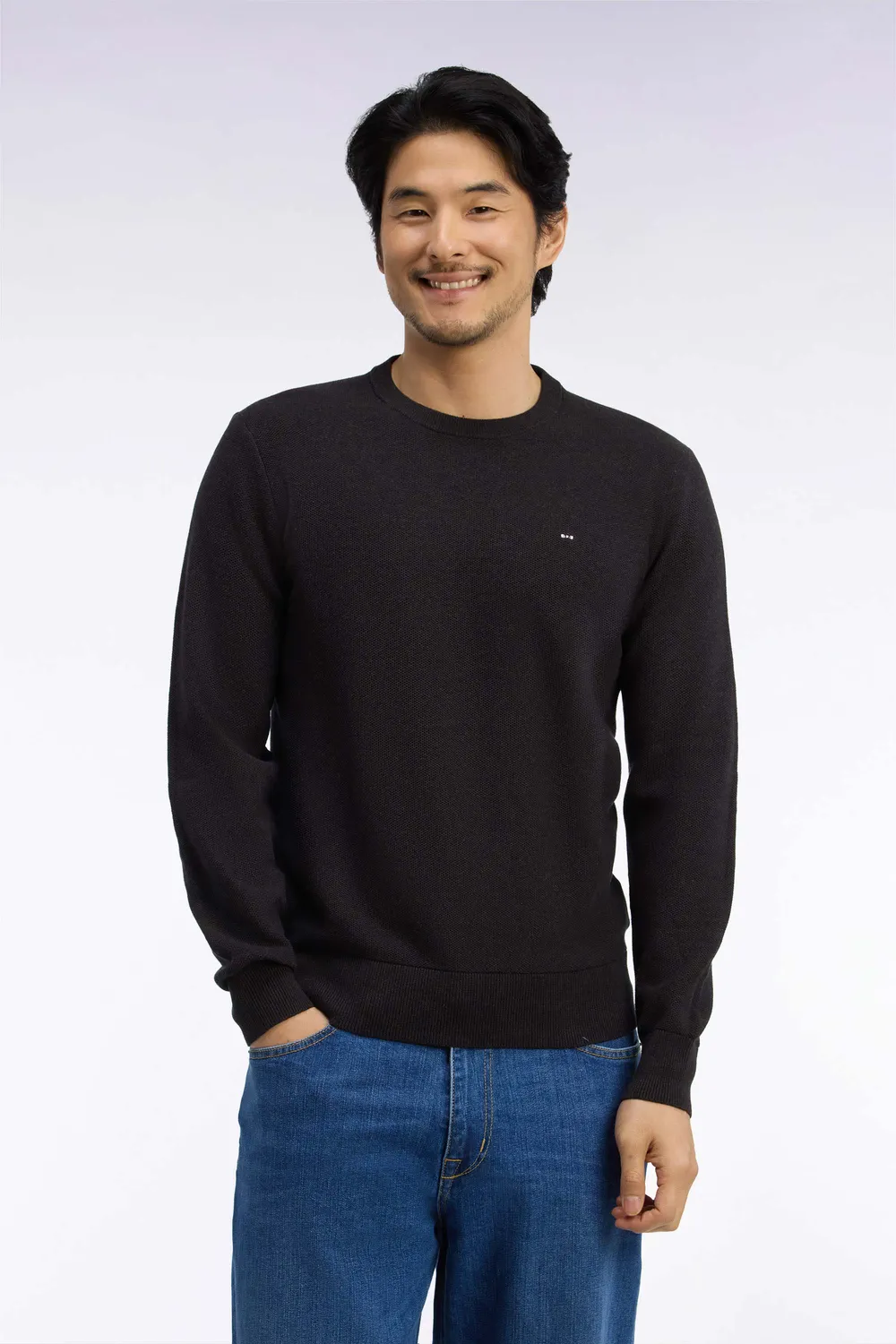 Eden Park pull col rond coton marron droit nid d'abeille