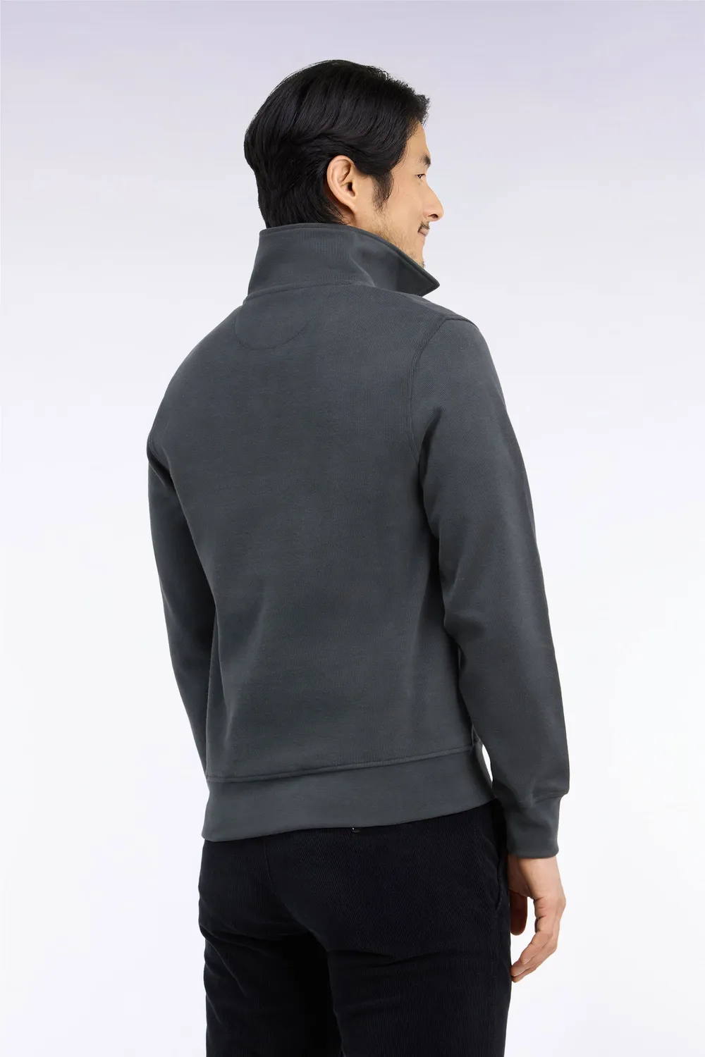 Eden Park sweat col polo kaki sweat droit molleton coton