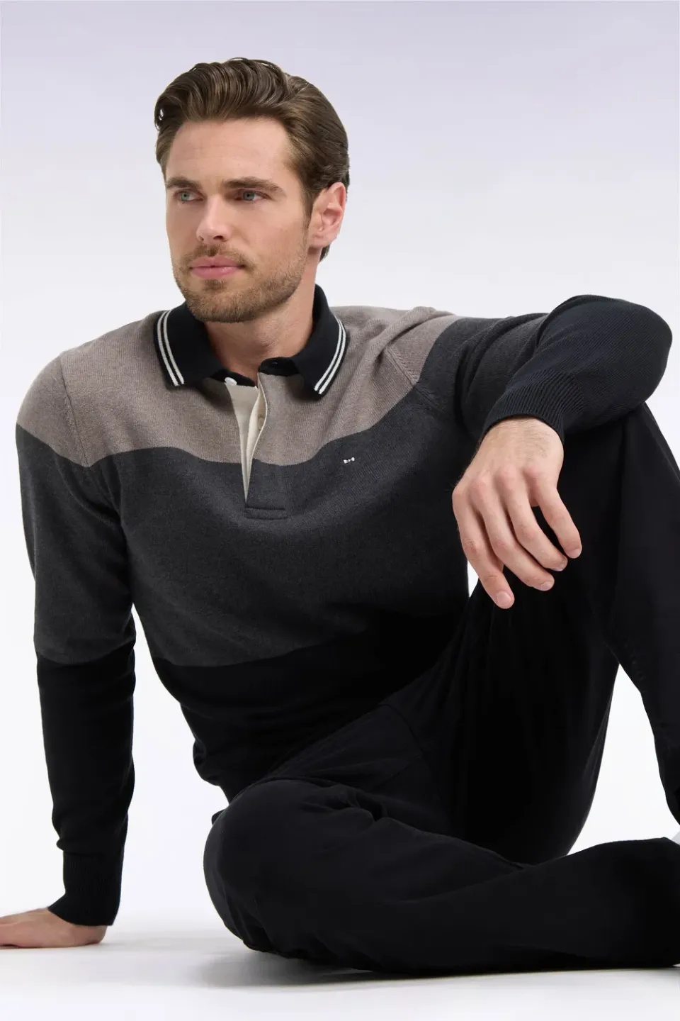 Eden Park Color Block pull rugby coton noir regular tricolore