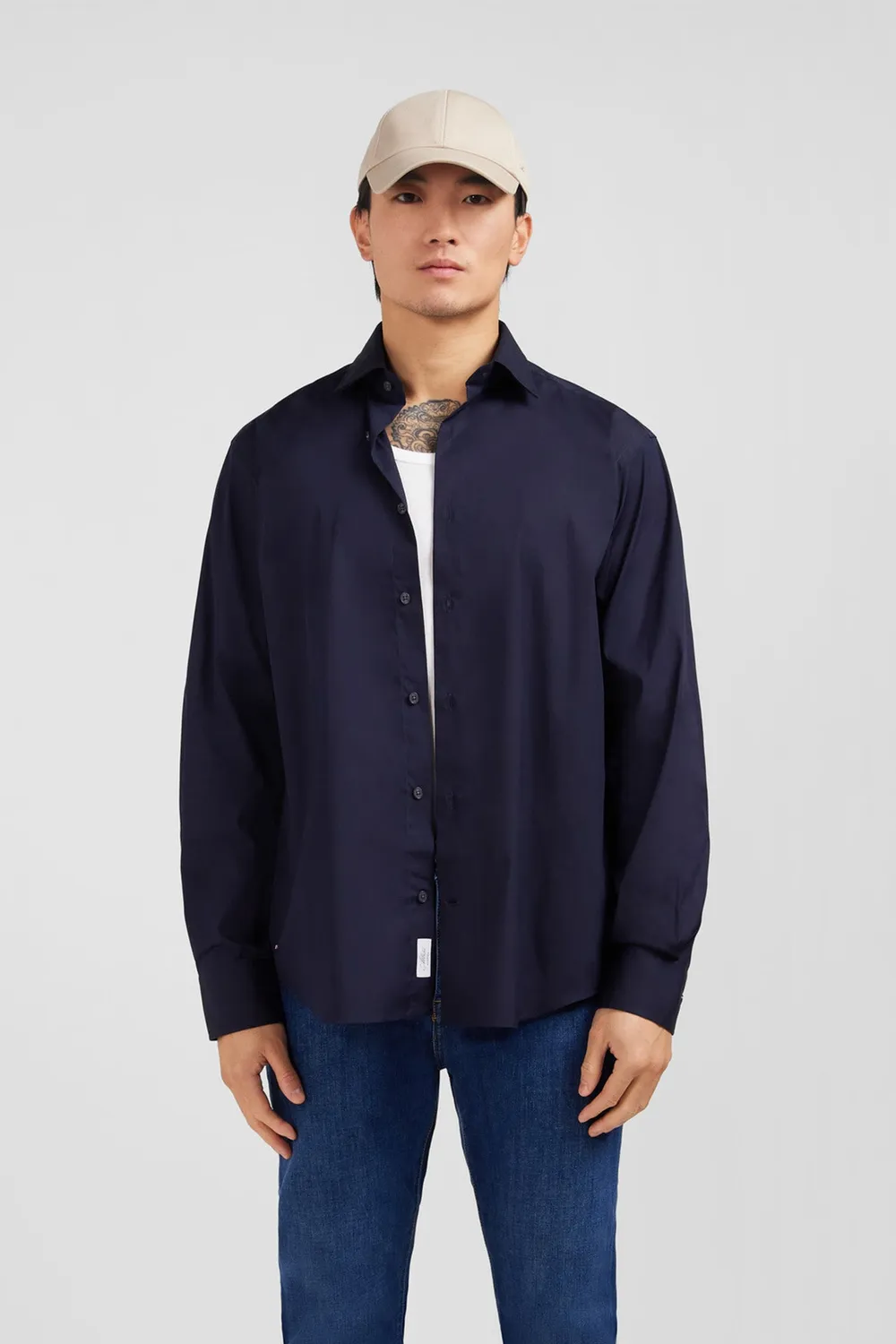 Eden Park chemise bleu marine popeline stretch regular
