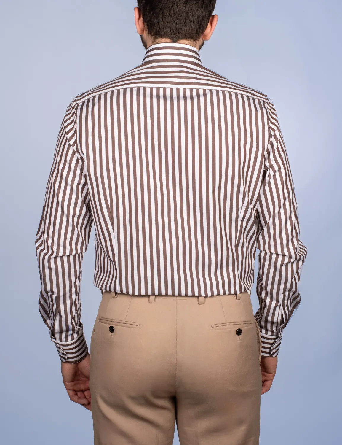 La Chemise Française Rayure Chocolat 7mm chemise homme col italien
