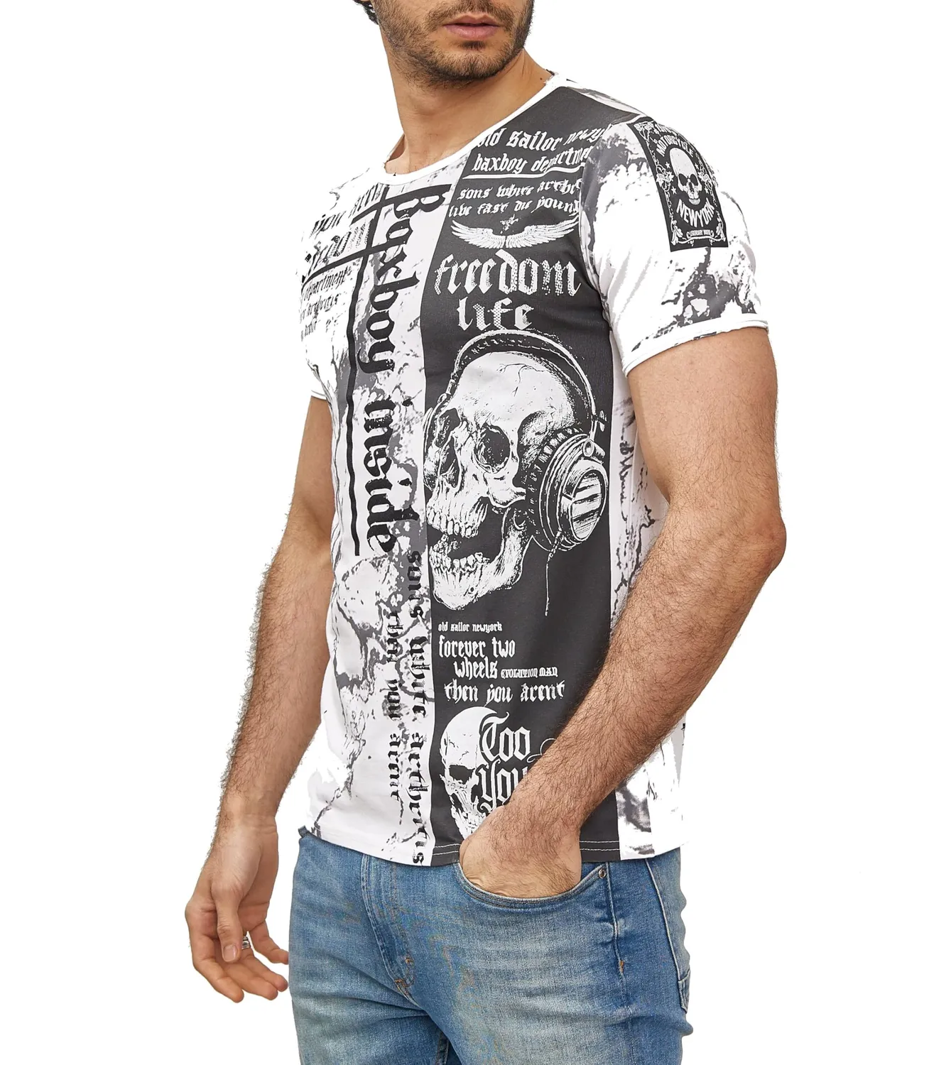 Subliminal Mode BX116 t-shirt homme délavé tête de mort