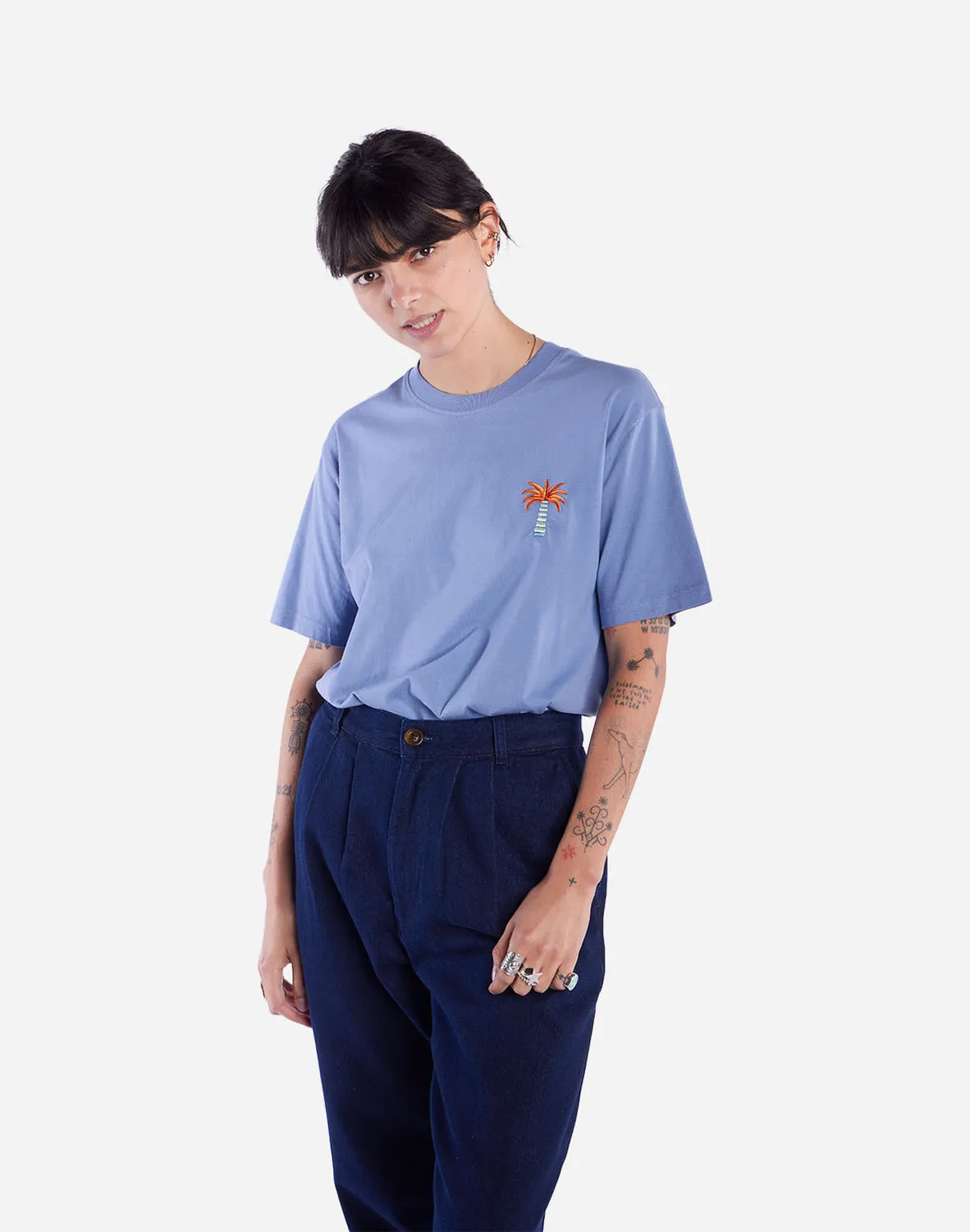 Olow Pejibaye T-Shirt Bleu Azur Coton Homme