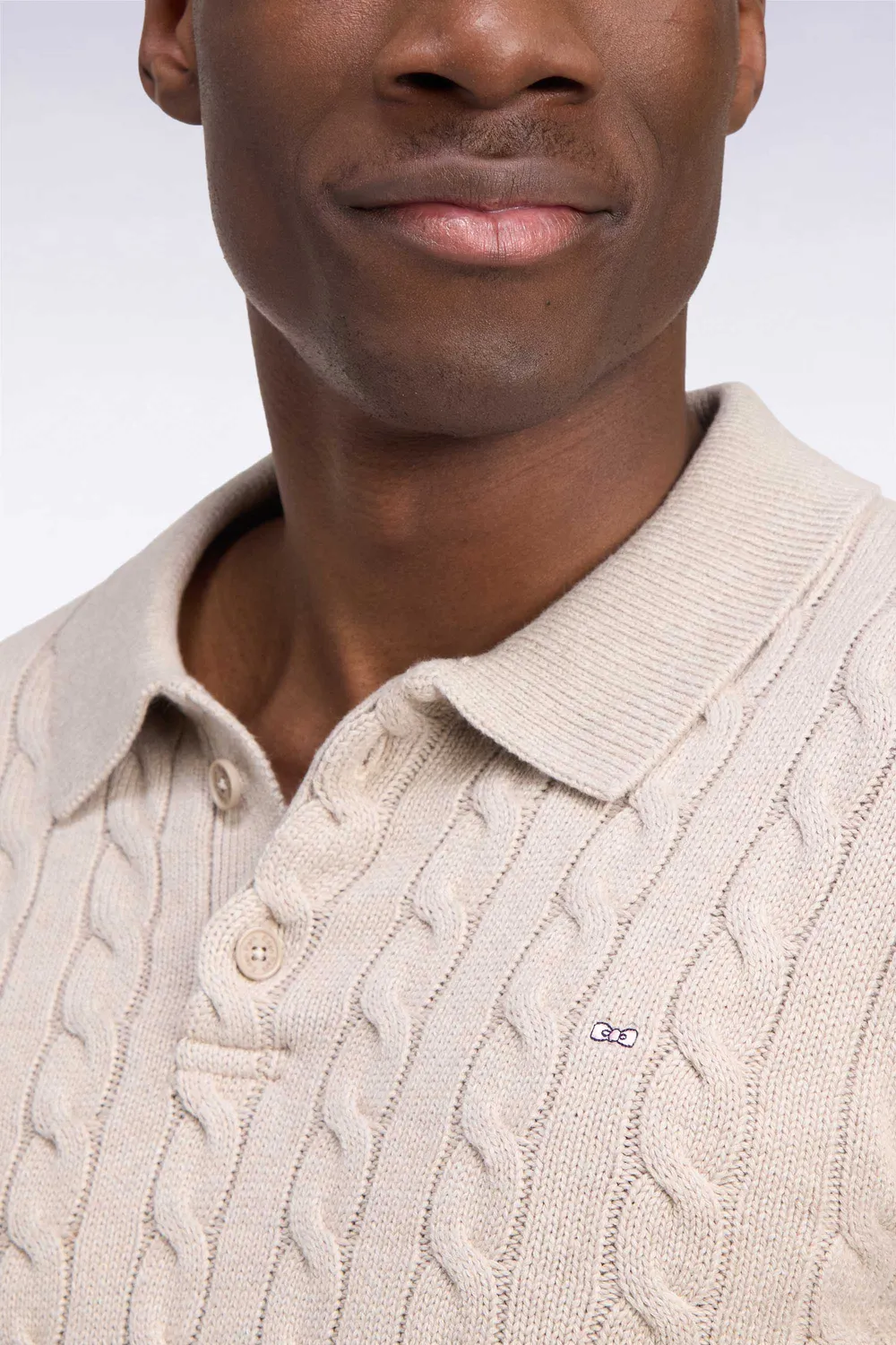 Eden Park pull torsades beige coton homme col maillot