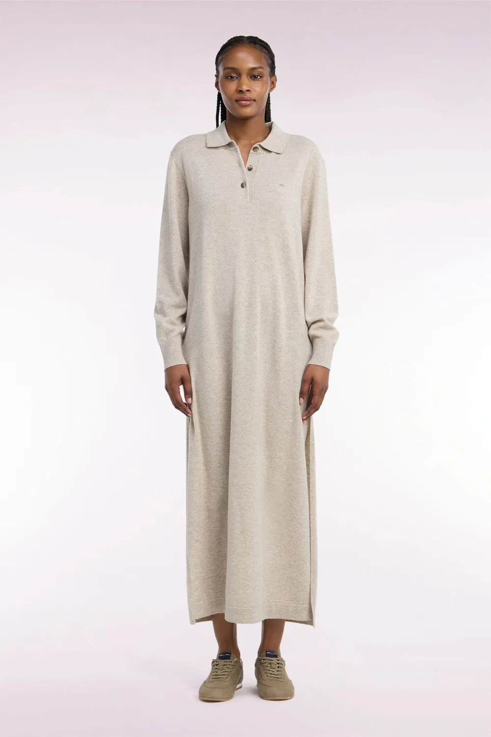 Eden Park robe midi col polo laine cachemire beige