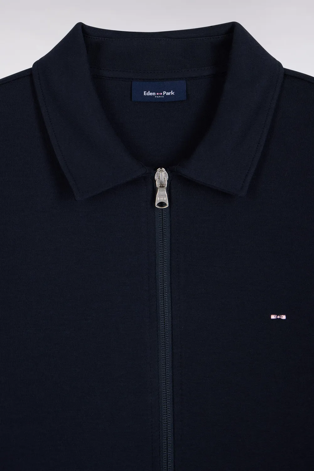 Eden Park sweat zippé col polo coton marine coupe droite