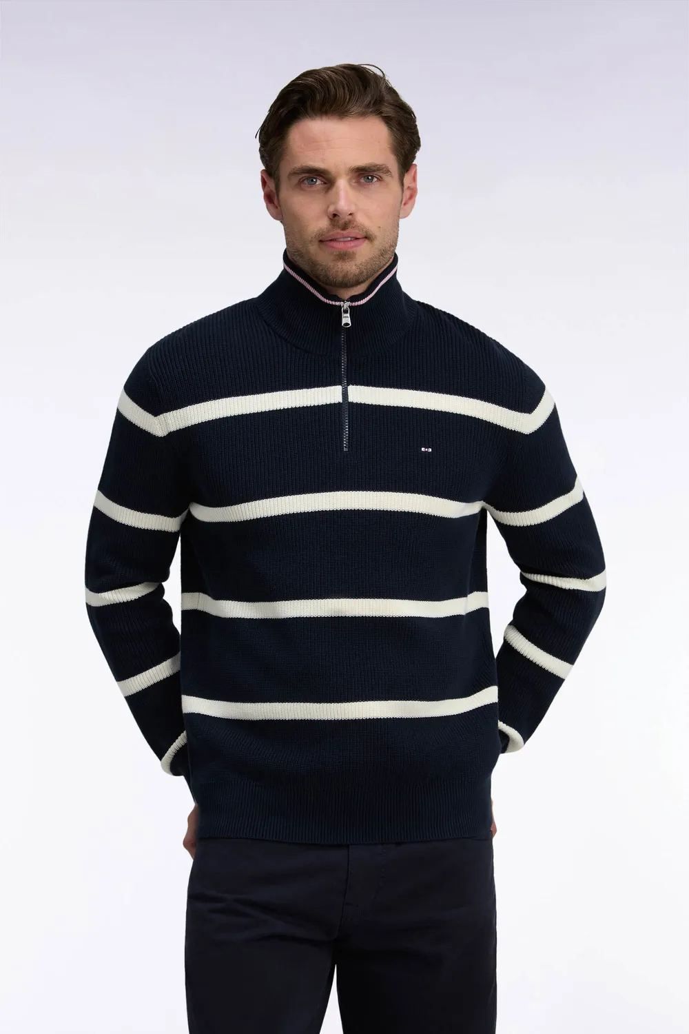Eden Park pull camionneur rayé marine écru coton
