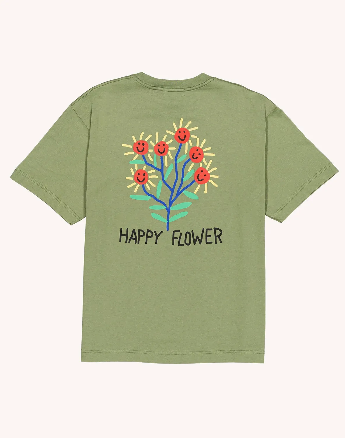 Olow Happy Flower t-shirt ample vert sauge bio