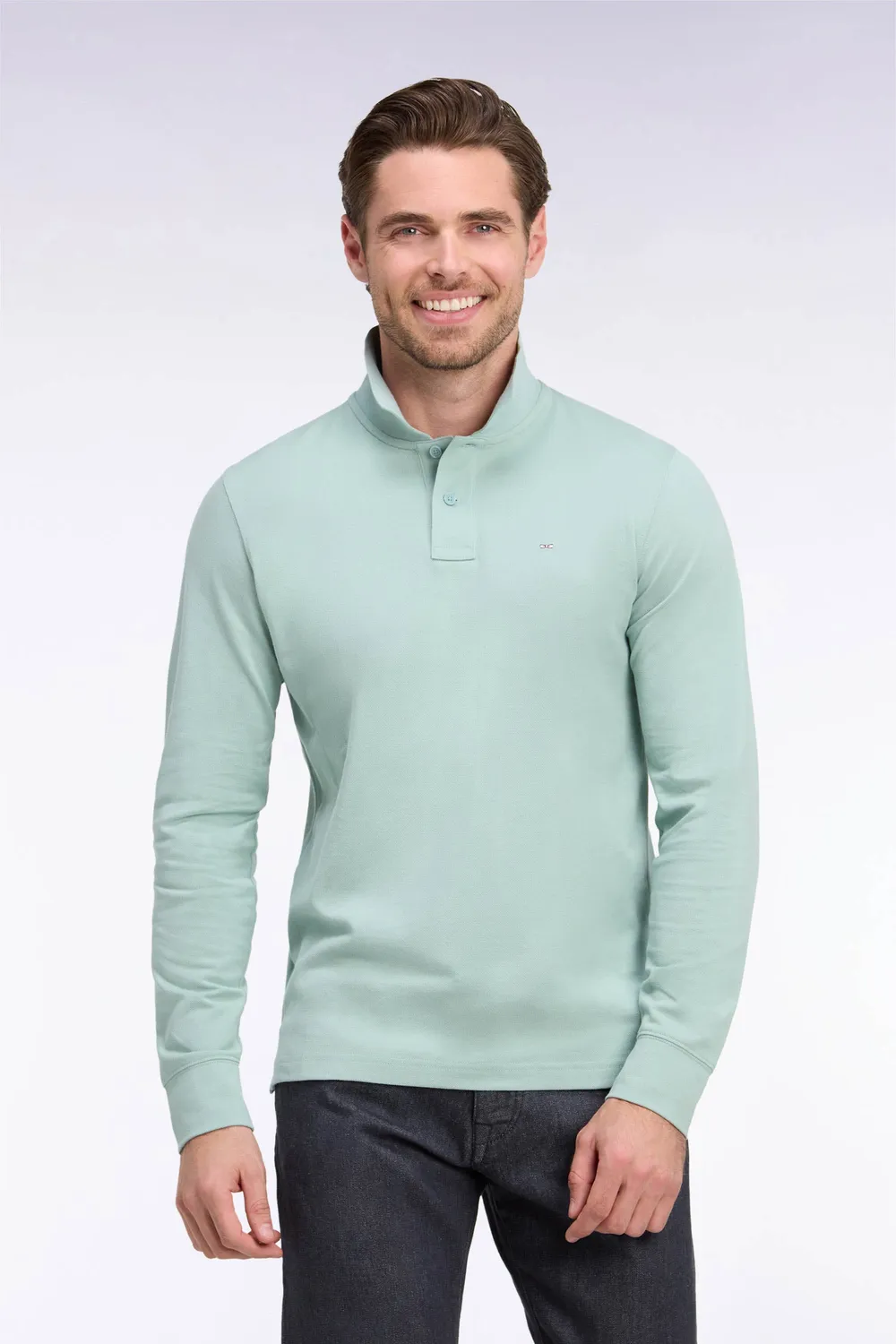 Eden Park polo coton Pima vert manches longues