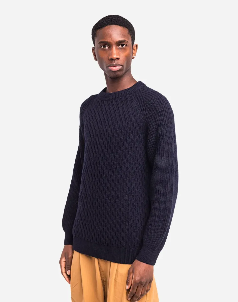 OLOW Peak pull marine laine mérinos manches raglan