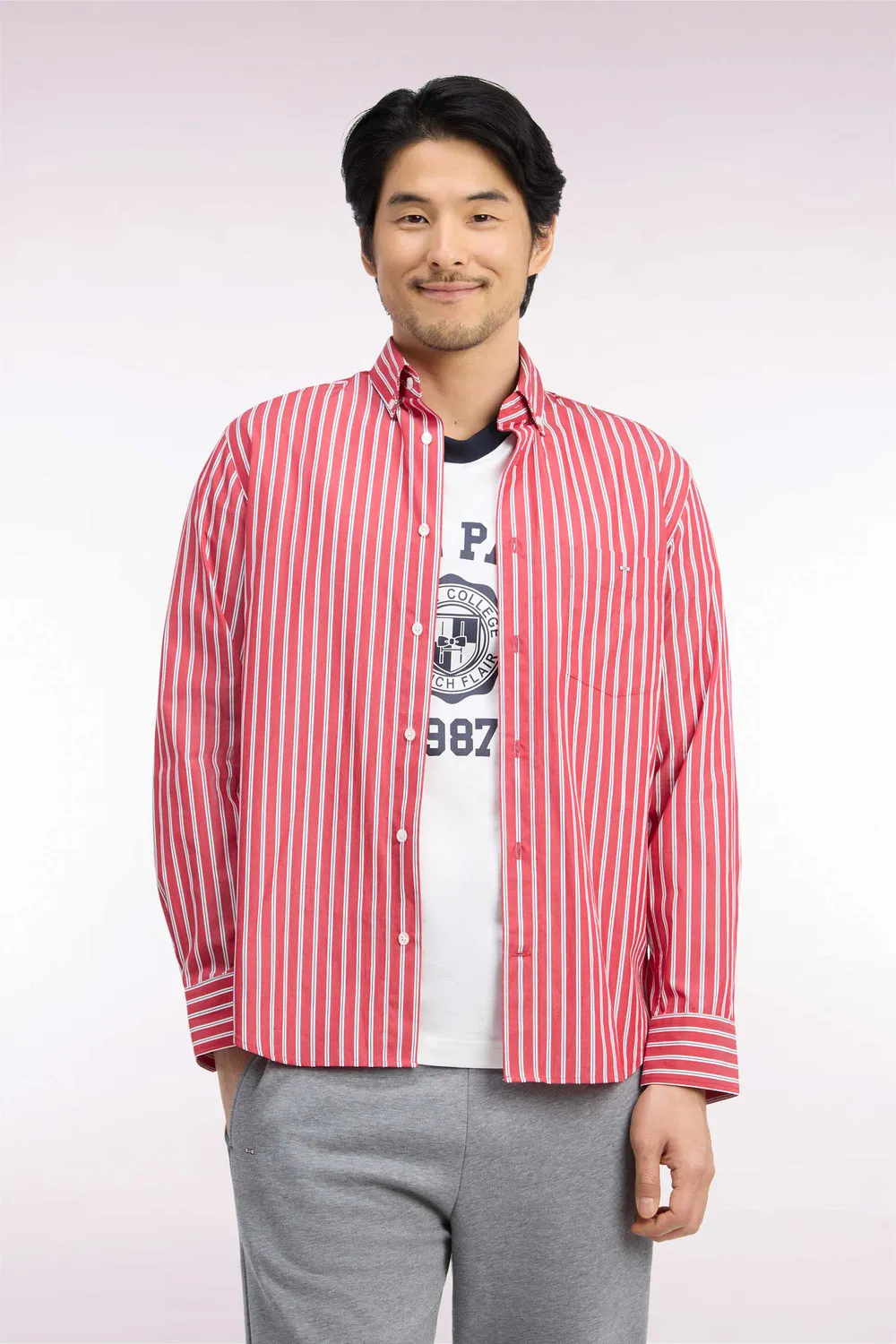 Eden Park H26CHECL0019 chemise rouge coton rayures droite