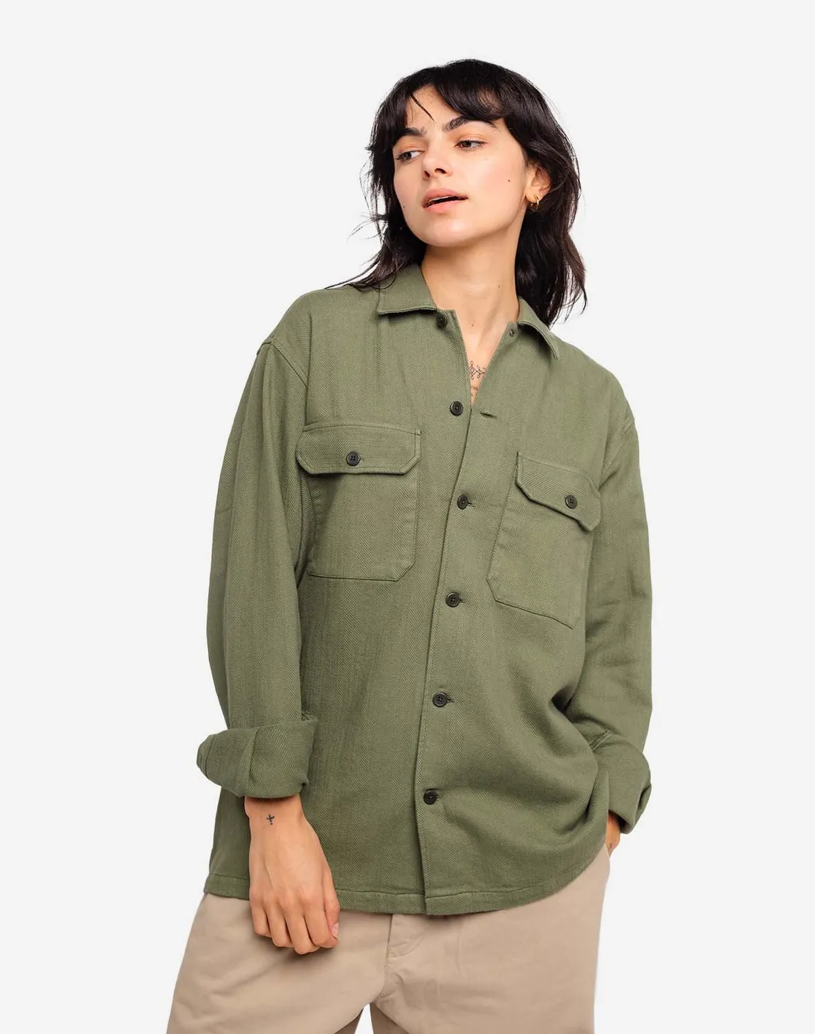 OLOW Décré Mido chemise kaki coton texturé
