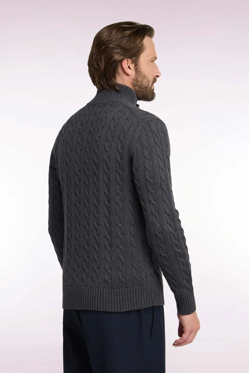 Eden Park pull torsades col boutonné coton gris coupe droite