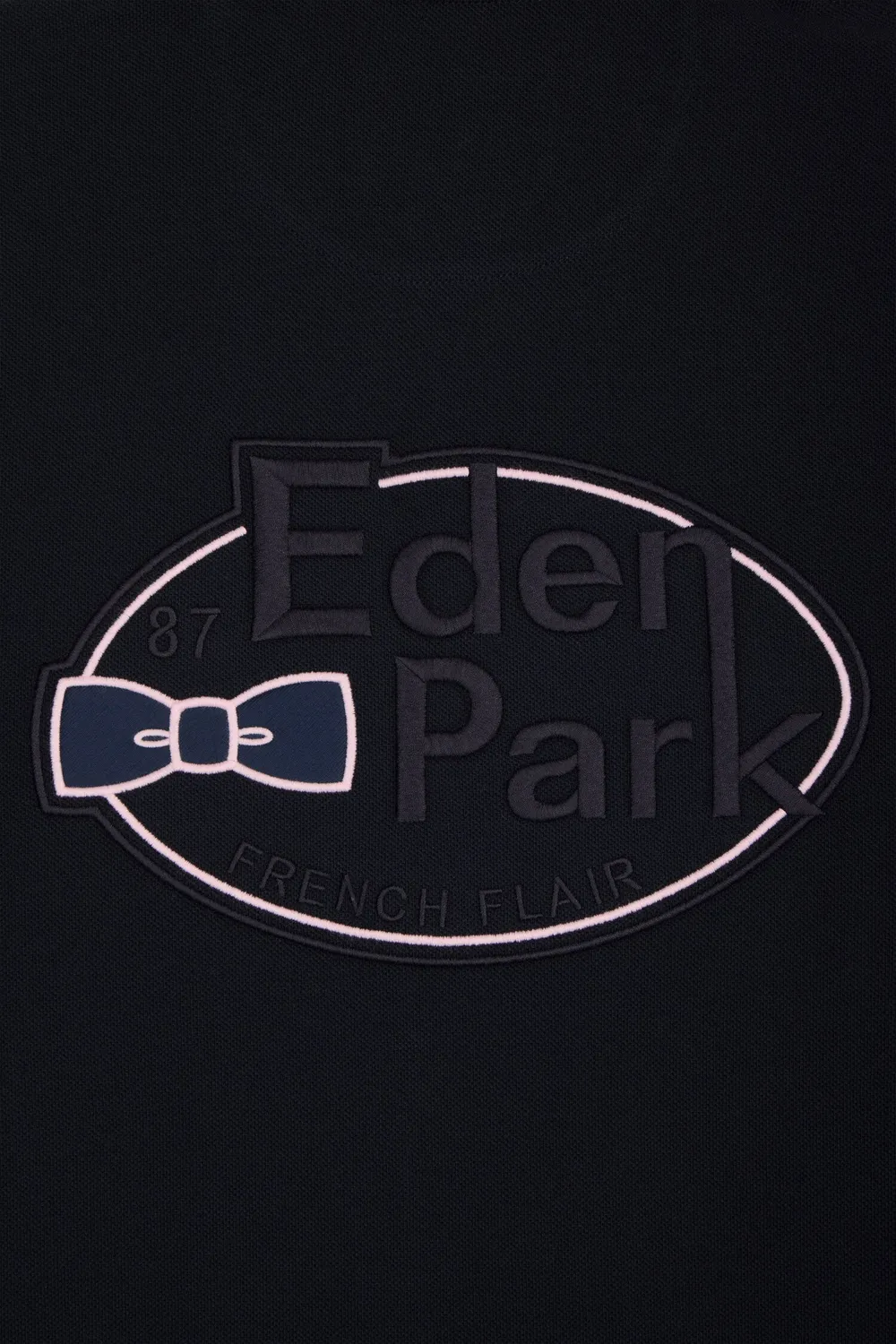 Eden Park polo manches longues piqué coton marine liseré rose