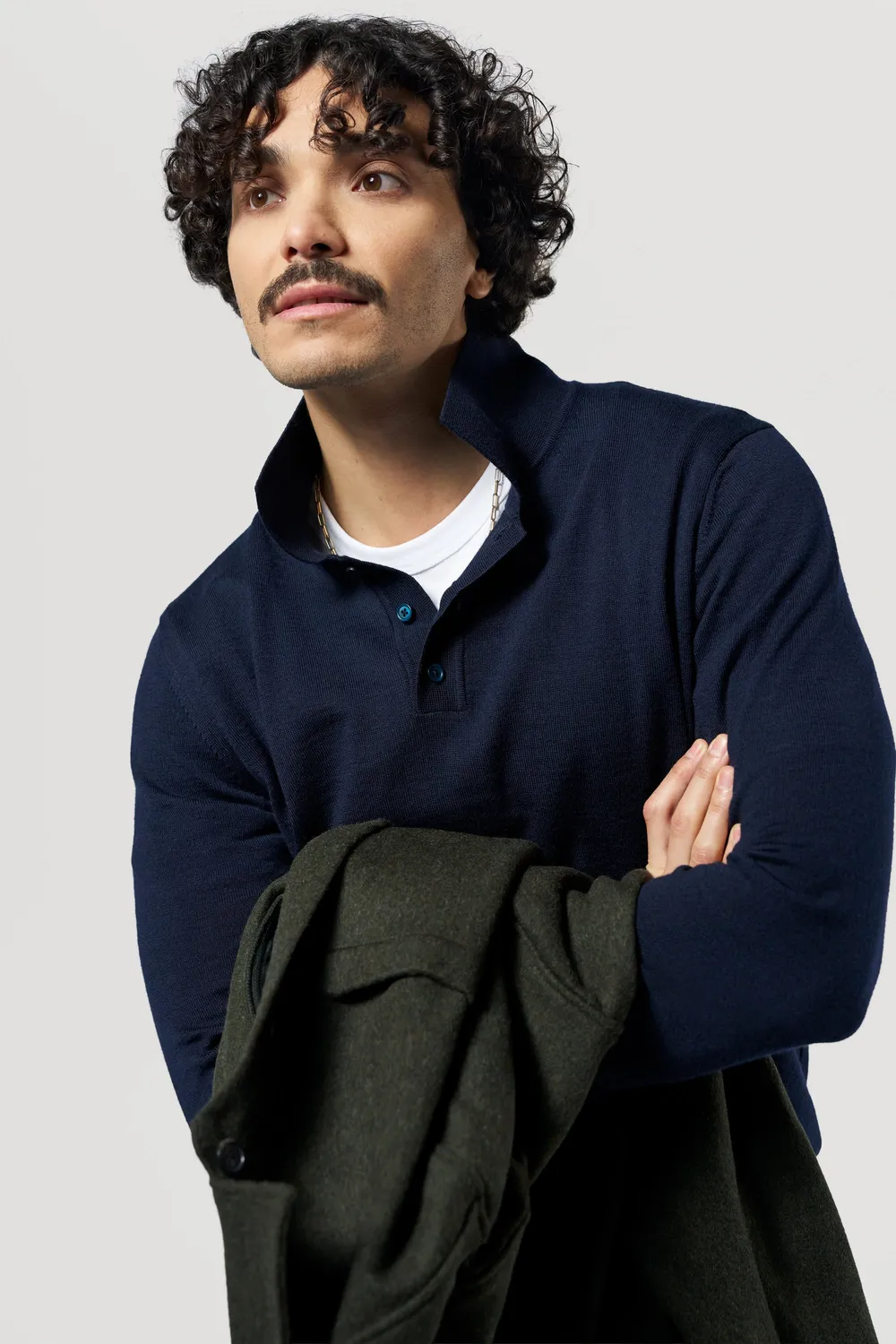 Loom pull col polo homme noir coton bio laine mérinos