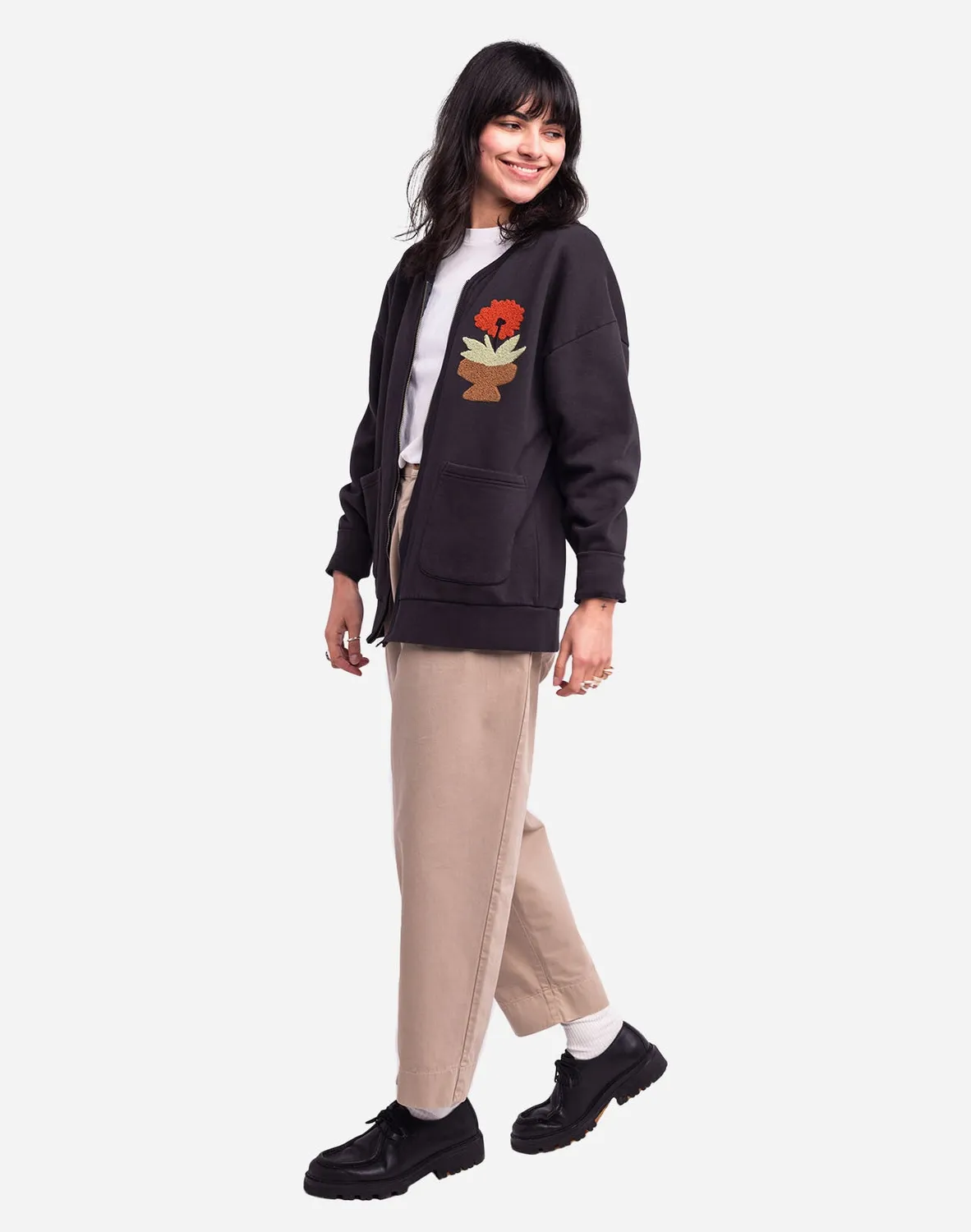OLOW Kigo sweat zippé noir carbone coton bio