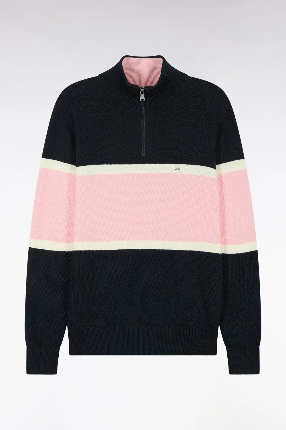Eden Park Tricolore pull col camionneur marine coton coupe droite