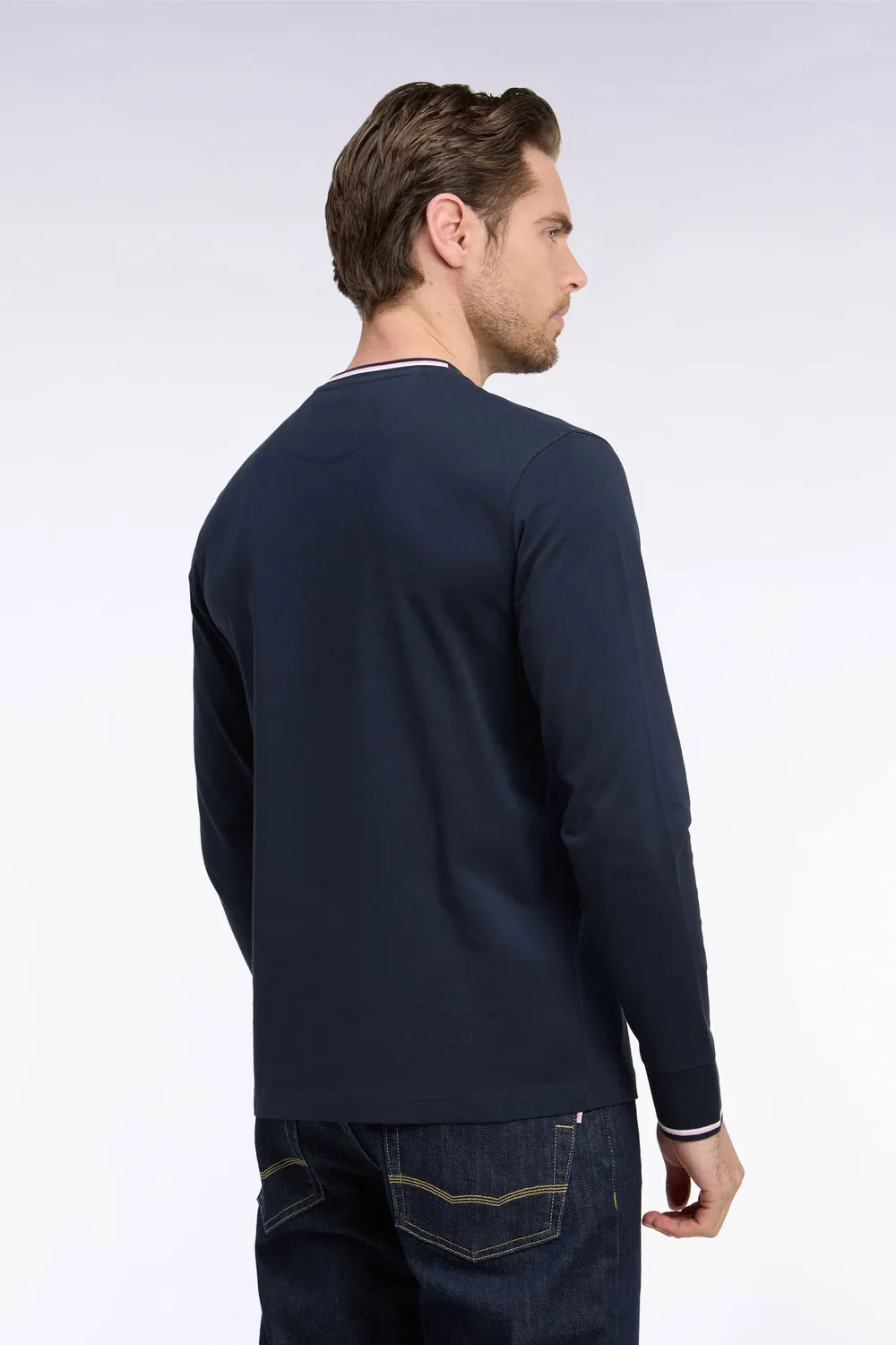 Eden Park T-shirt manches longues coton marine coupe regular