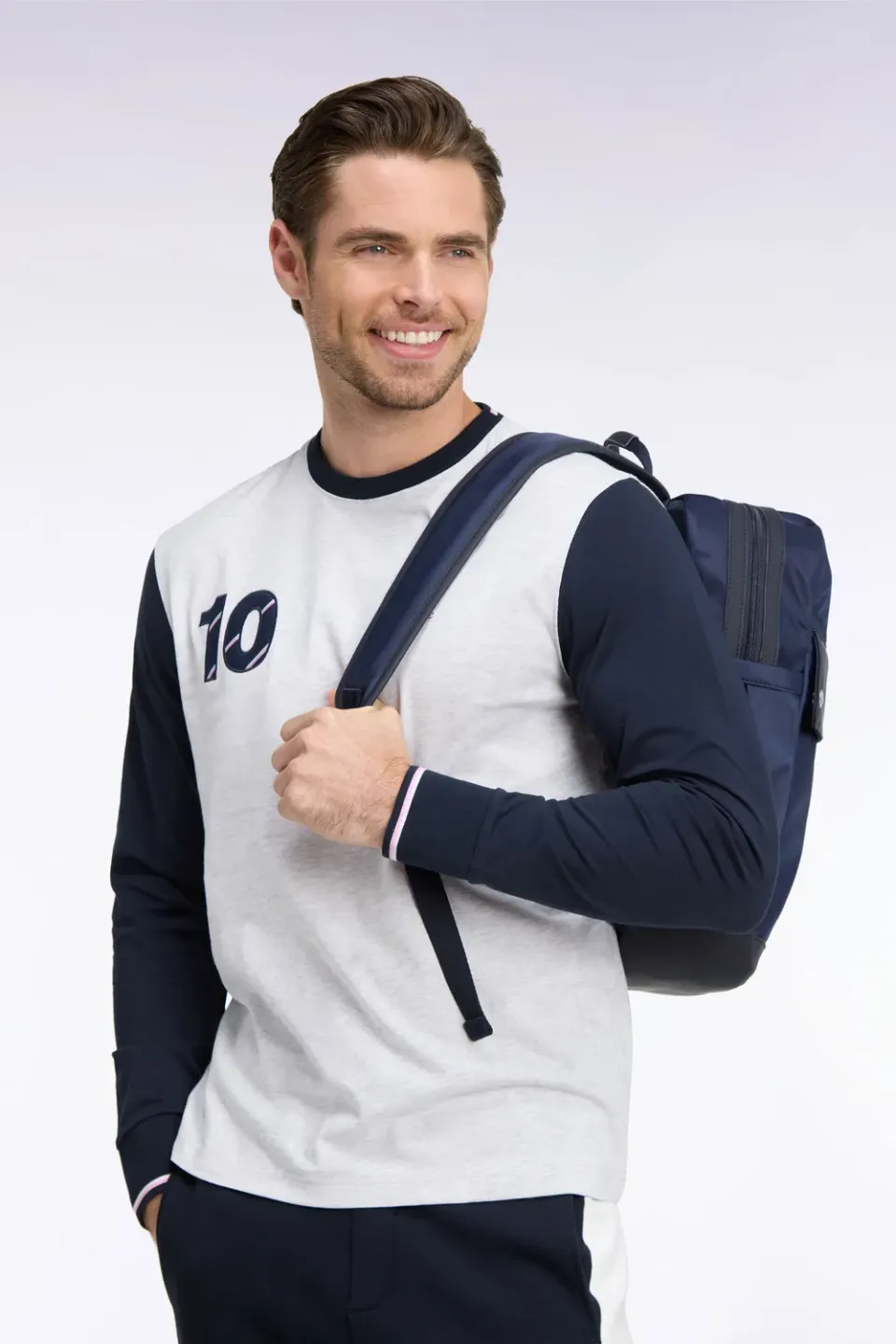 Eden Park t-shirt manches longues bicolore gris coton homme