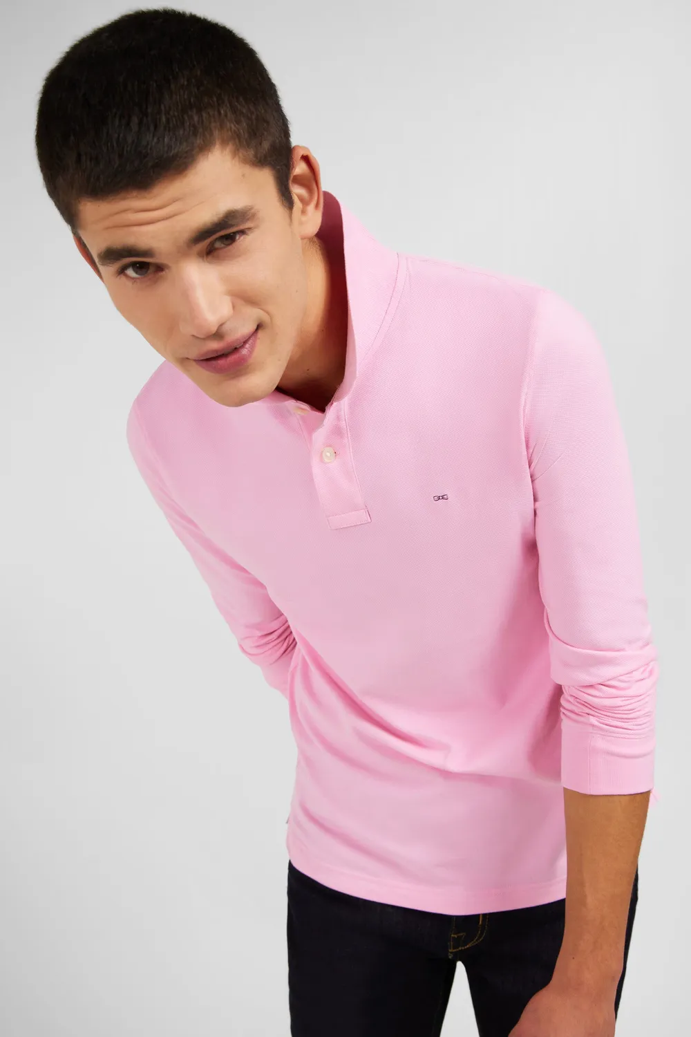 Eden Park polo manches longues homme rose piqué coton