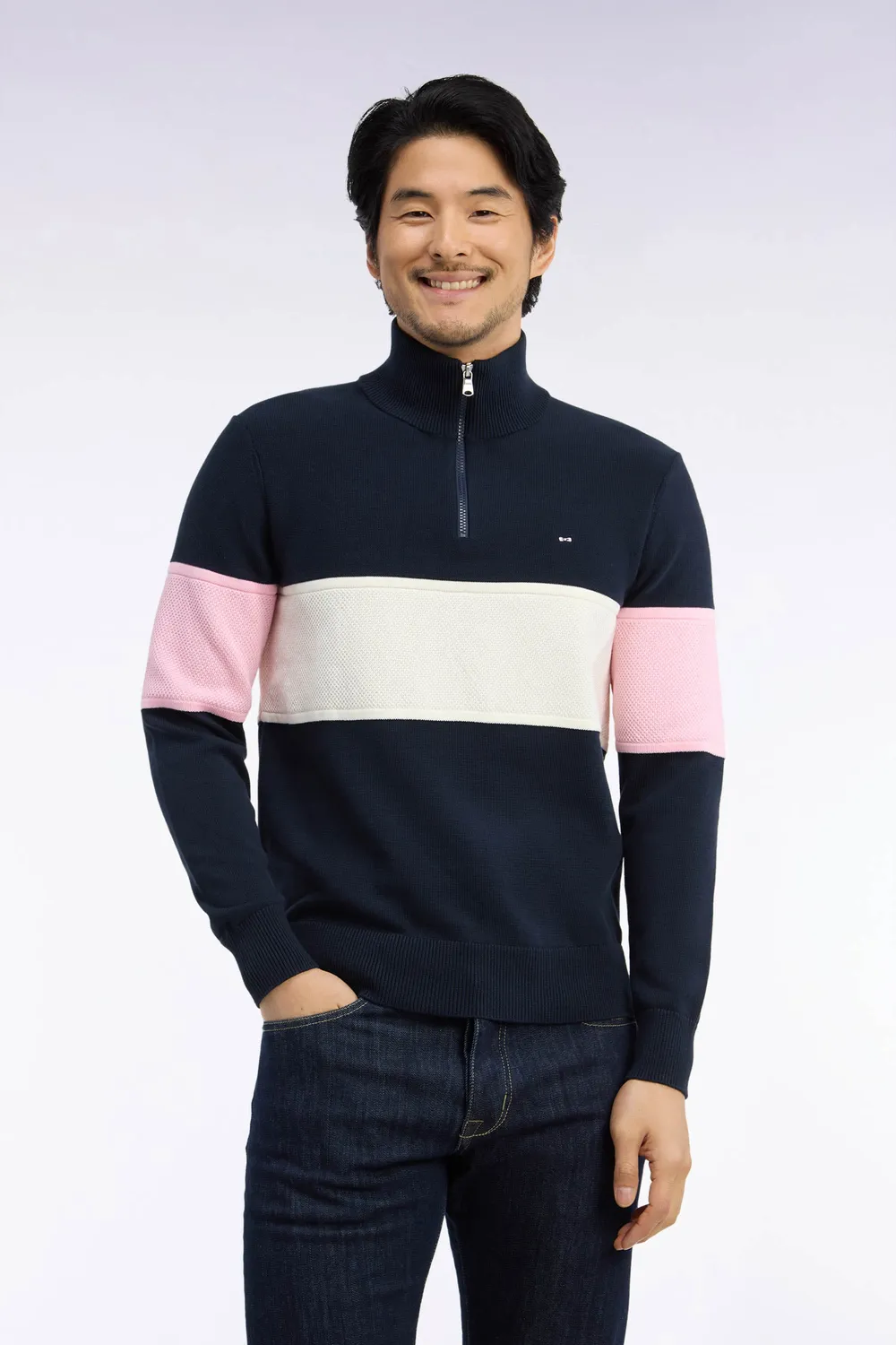 Eden Park Tricolore pull homme camionneur zippé marine coton
