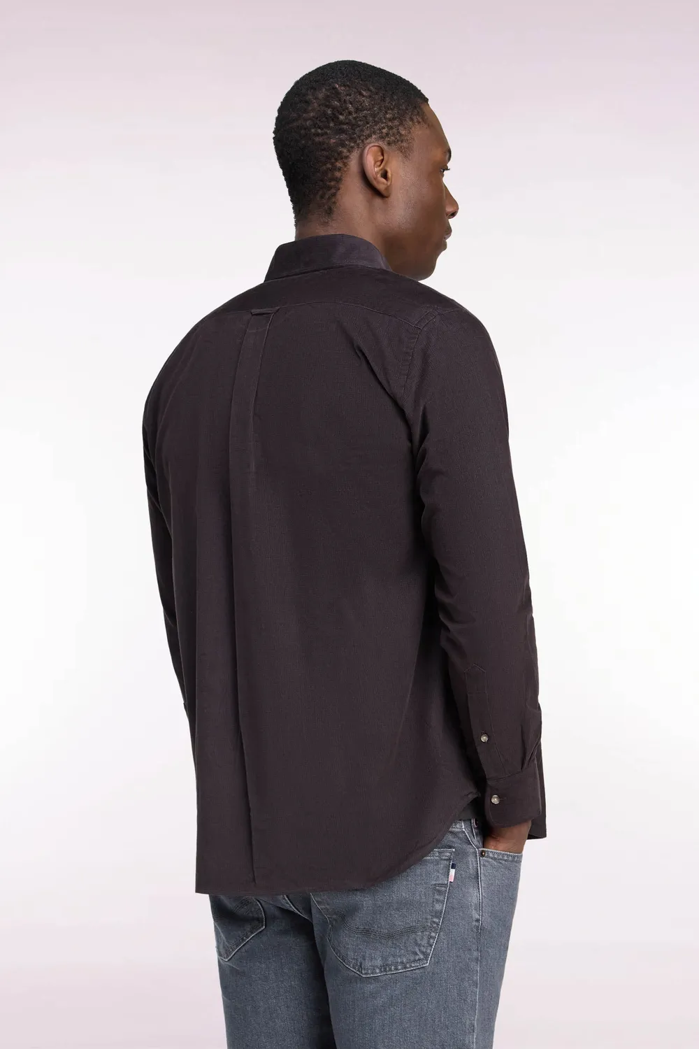 Eden Park chemise homme coton côtelé marron coupe droite