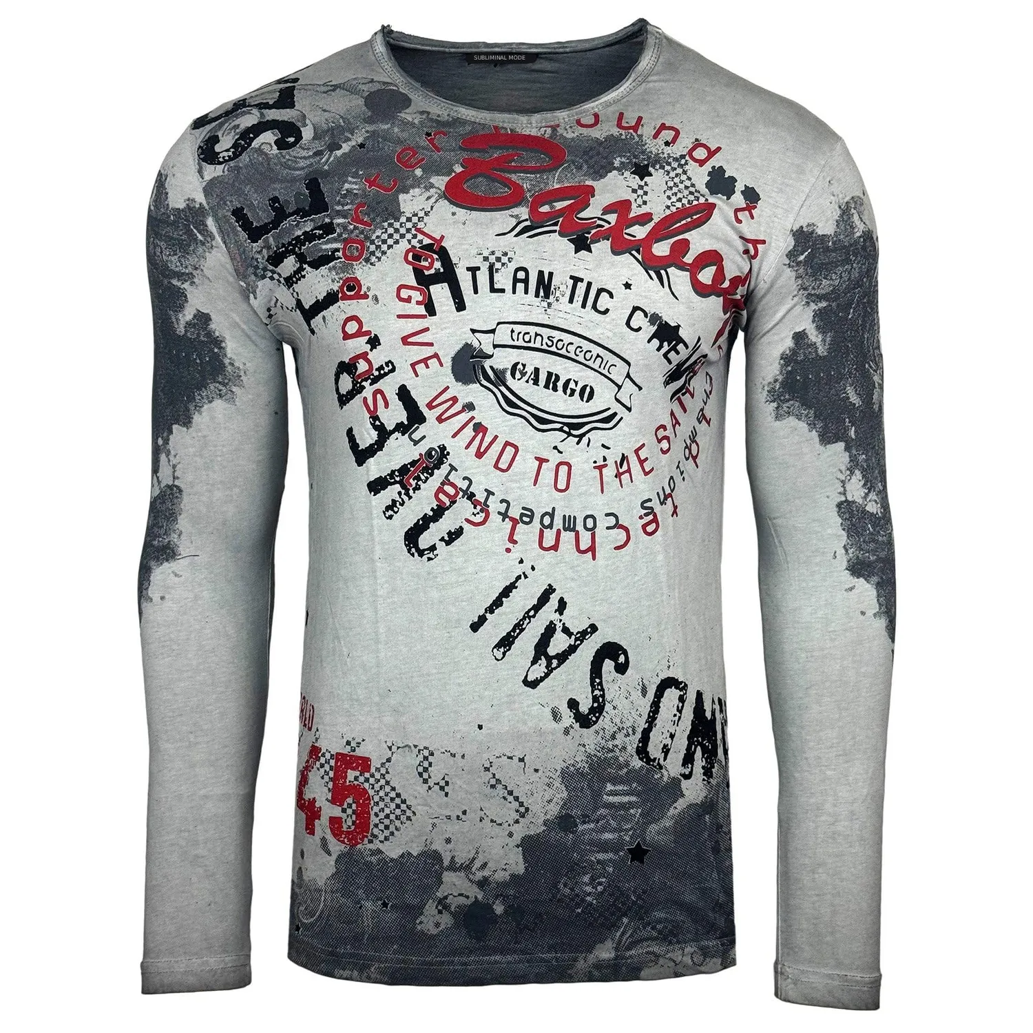 Subliminal Mode BX705 t-shirt homme manches longues noir vintage