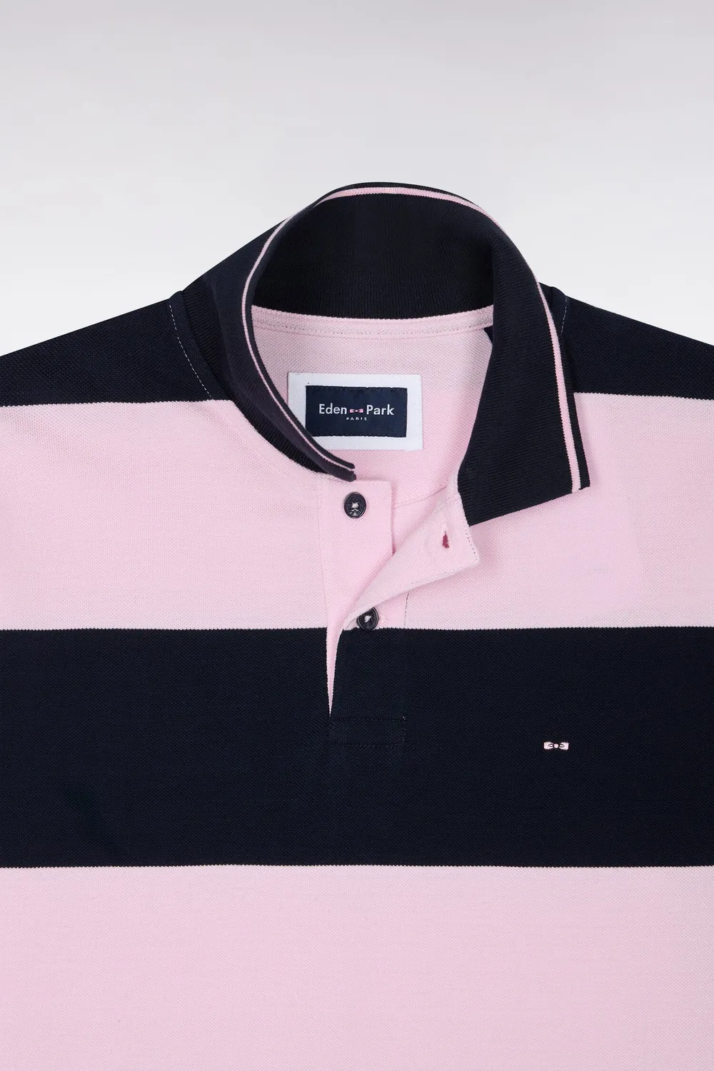 Eden Park Tricolore polo manches courtes rayé rose marine coupe droite