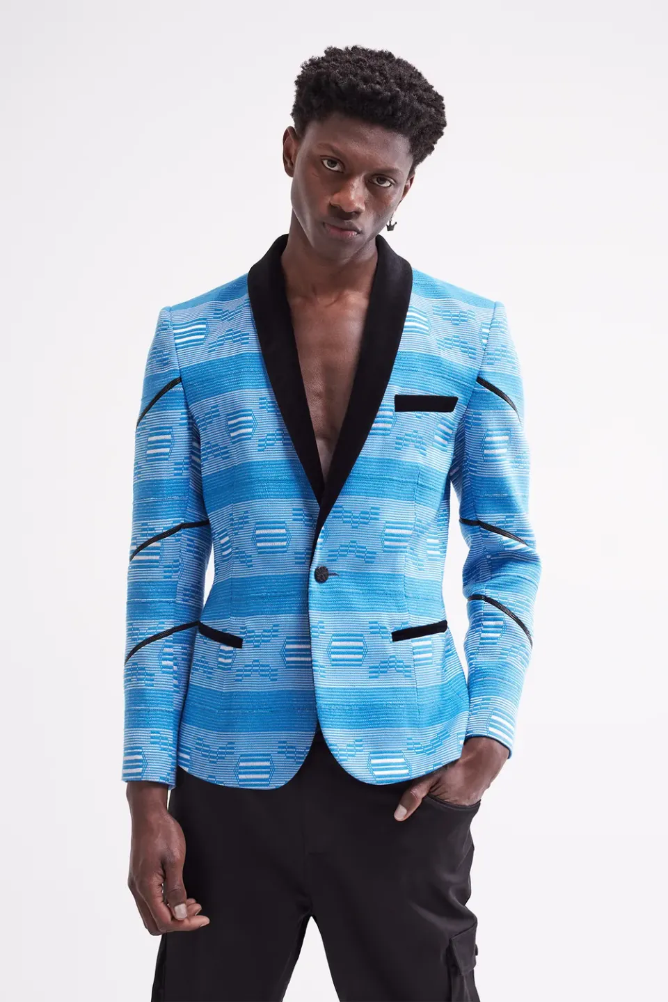French Deal Ashanti veste pagne baoulé bleu coton