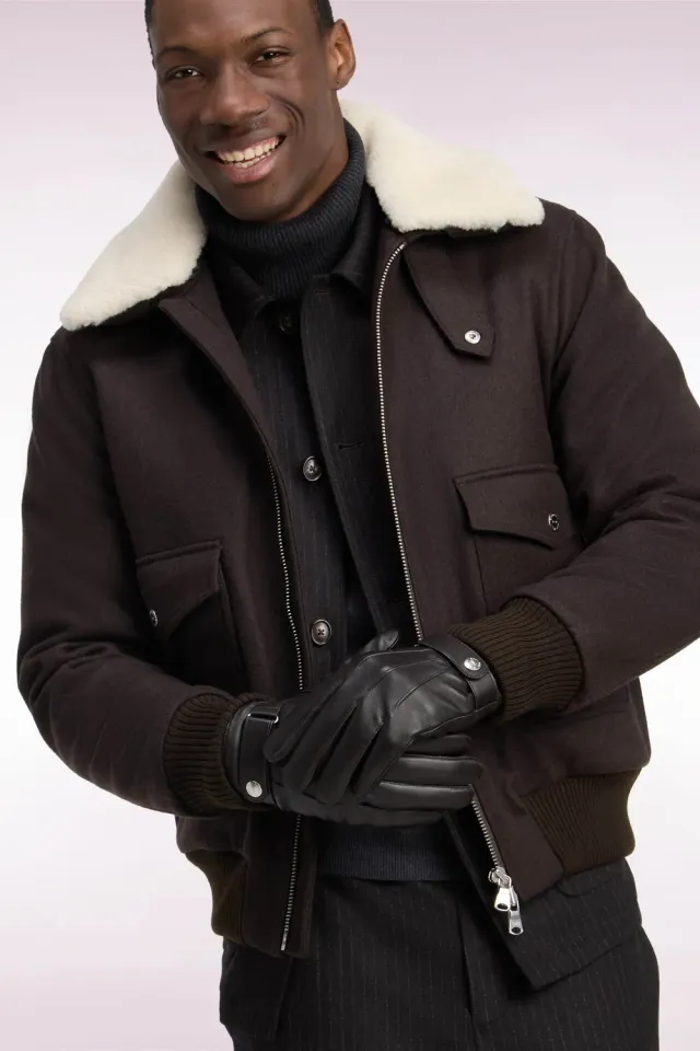 Eden Park Club Classique blouson maille marron col shearling amovible