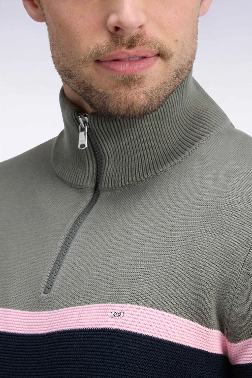 Eden Park Tricolore pull homme vert olive col camionneur