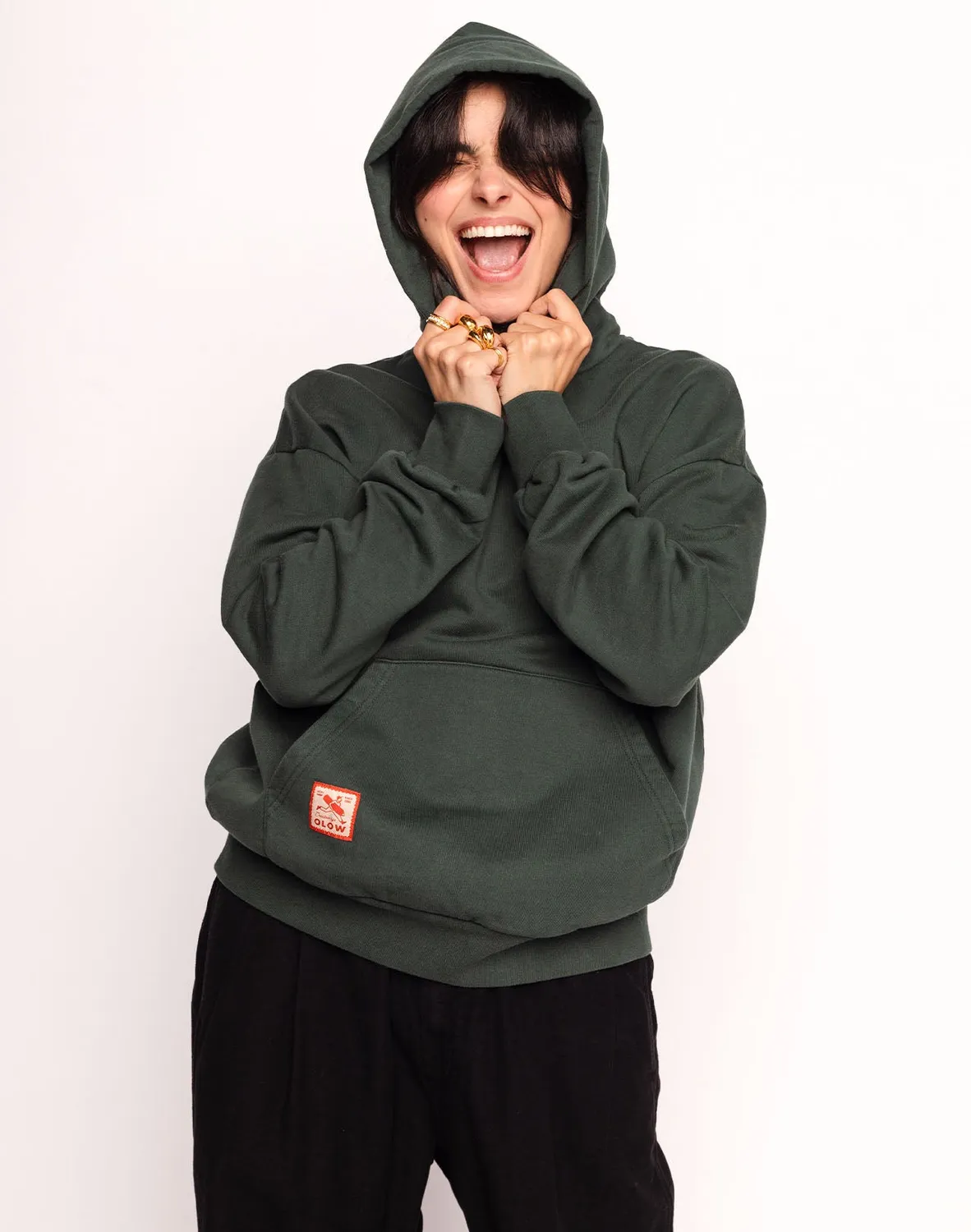 Olow Houdini sweat capuche vert mélèze molleton 430g
