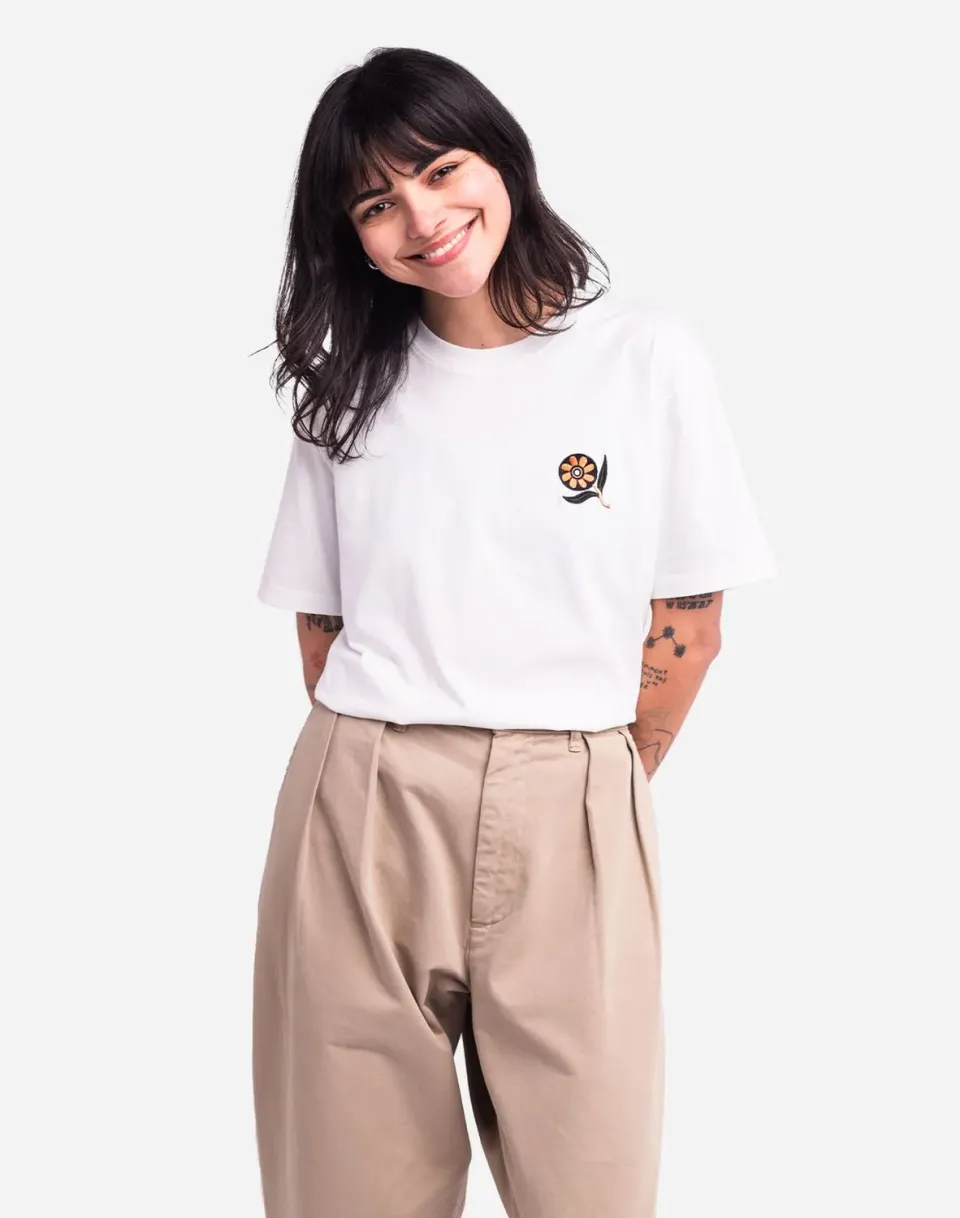 Olow Ikeba t-shirt écru fleur brodée bio