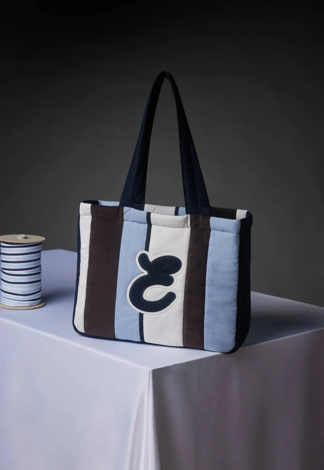 Eden Park sac cabas velours rayé bleu upcyclé 40 cm