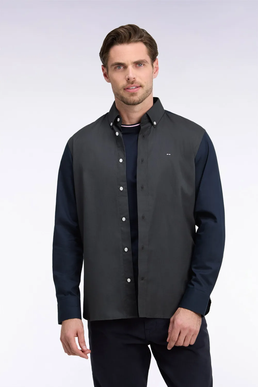 Eden Park chemise oxford bicolore kaki coupe droite
