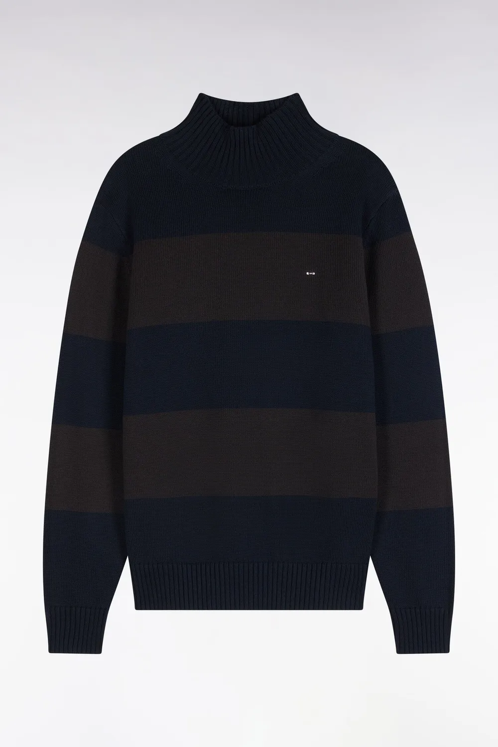Eden Park Tradi Preppy pull homme col cheminée rayé marron