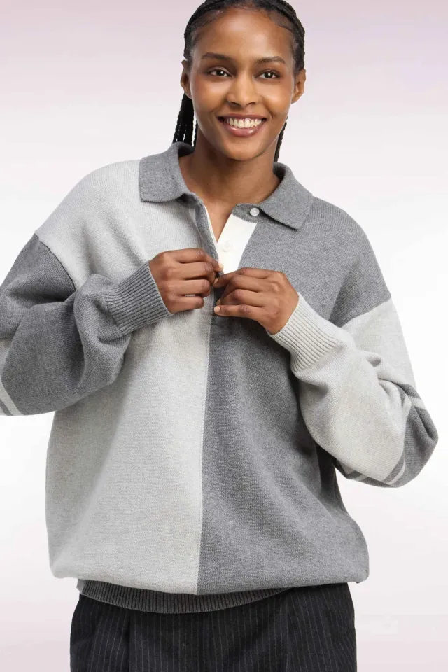 Eden Park pull gris laine coton col maillot oversize femme