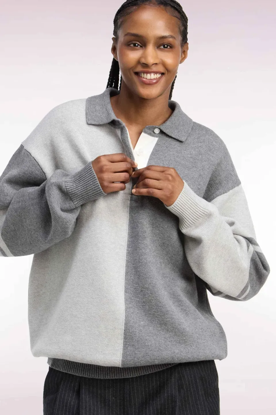 Eden Park pull gris laine coton col maillot oversize femme