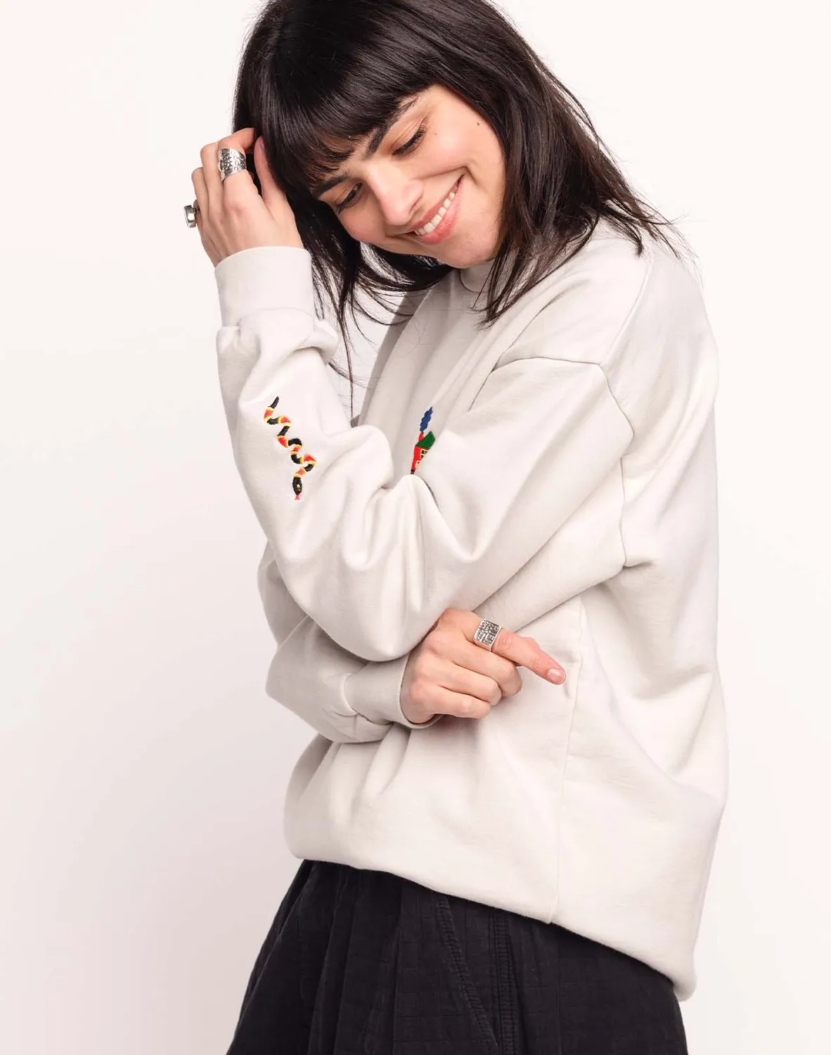OLOW Nap sweat gris perle molleton bio brodé