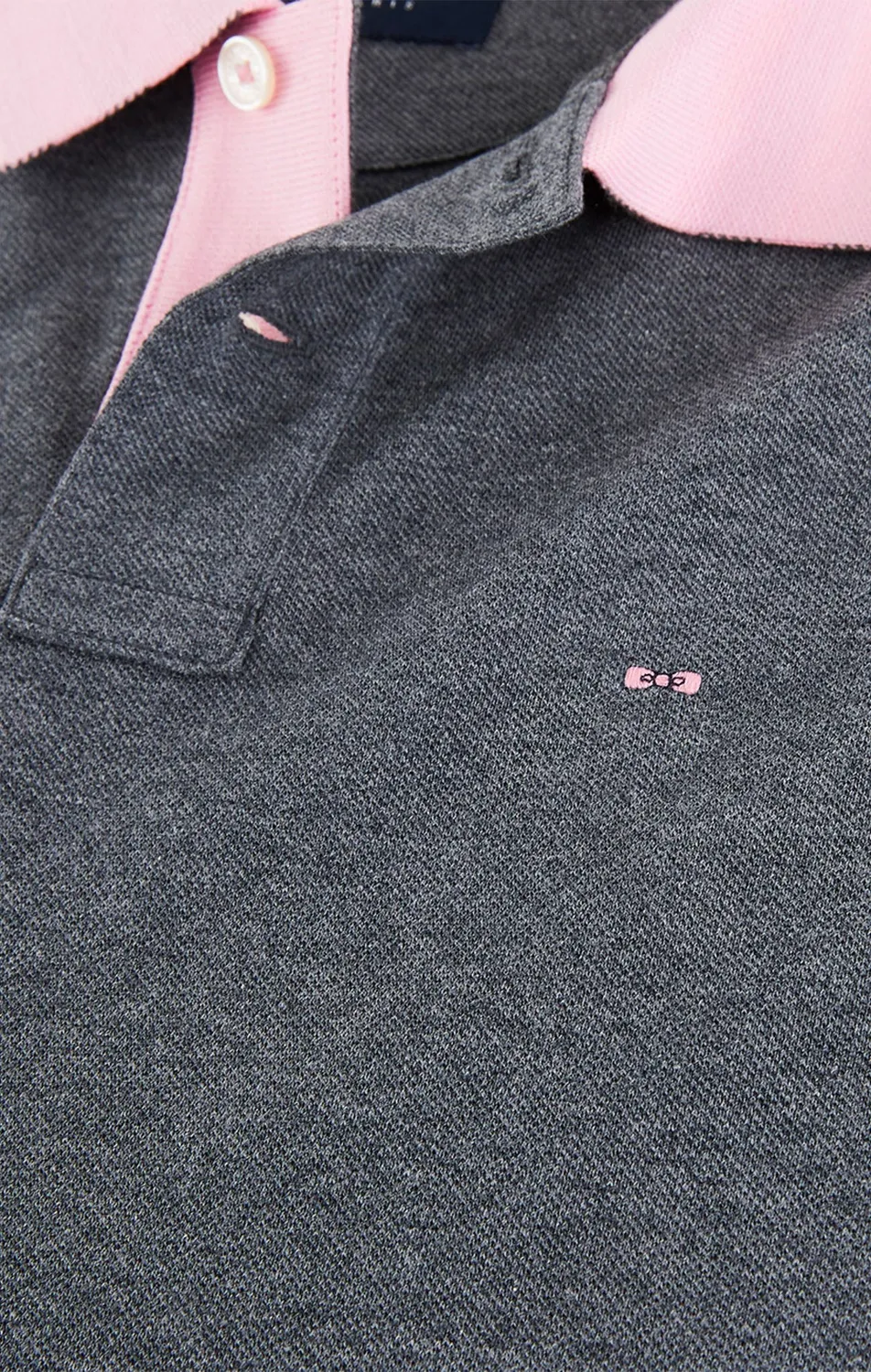 Eden Park polo manches longues coton gris col contrasté