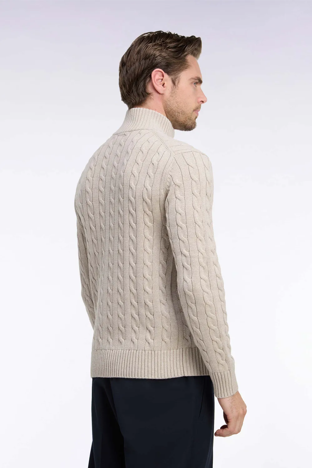 Eden Park pull torsades col camionneur beige coupe droite