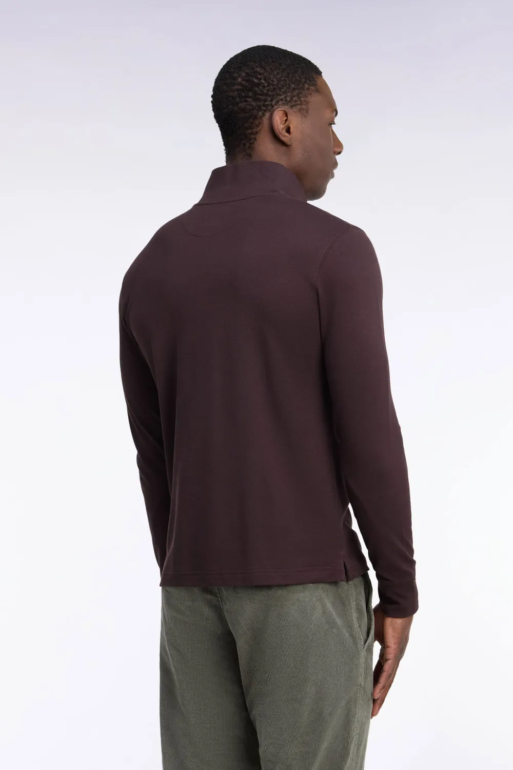 Eden Park polo manches longues coton Pima marron coupe droite