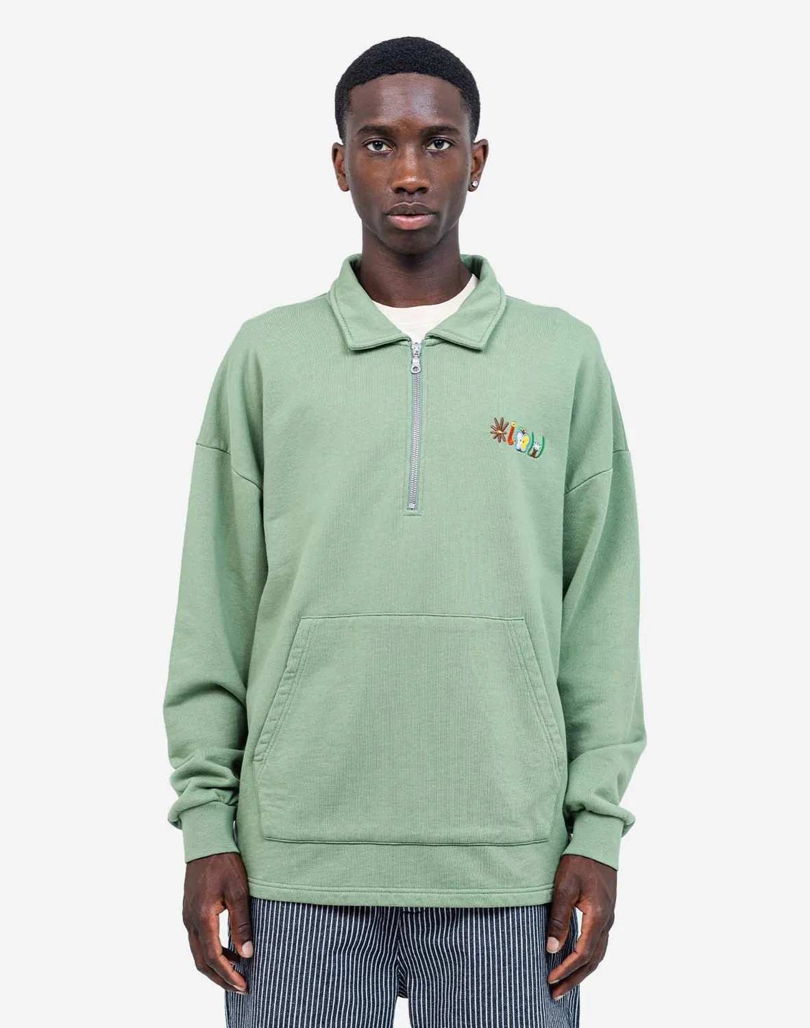 Olow Manso Pictures sweat vert sauge col polo