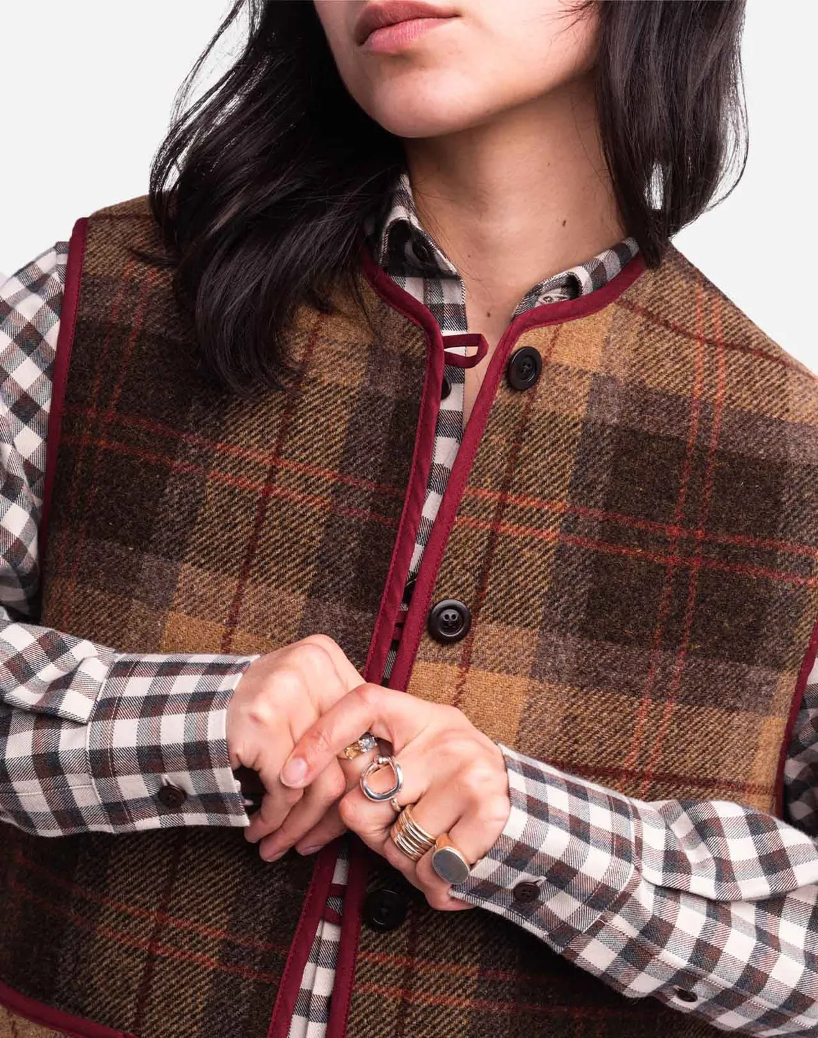 Olow Shepherd veste sans manches tartan laine