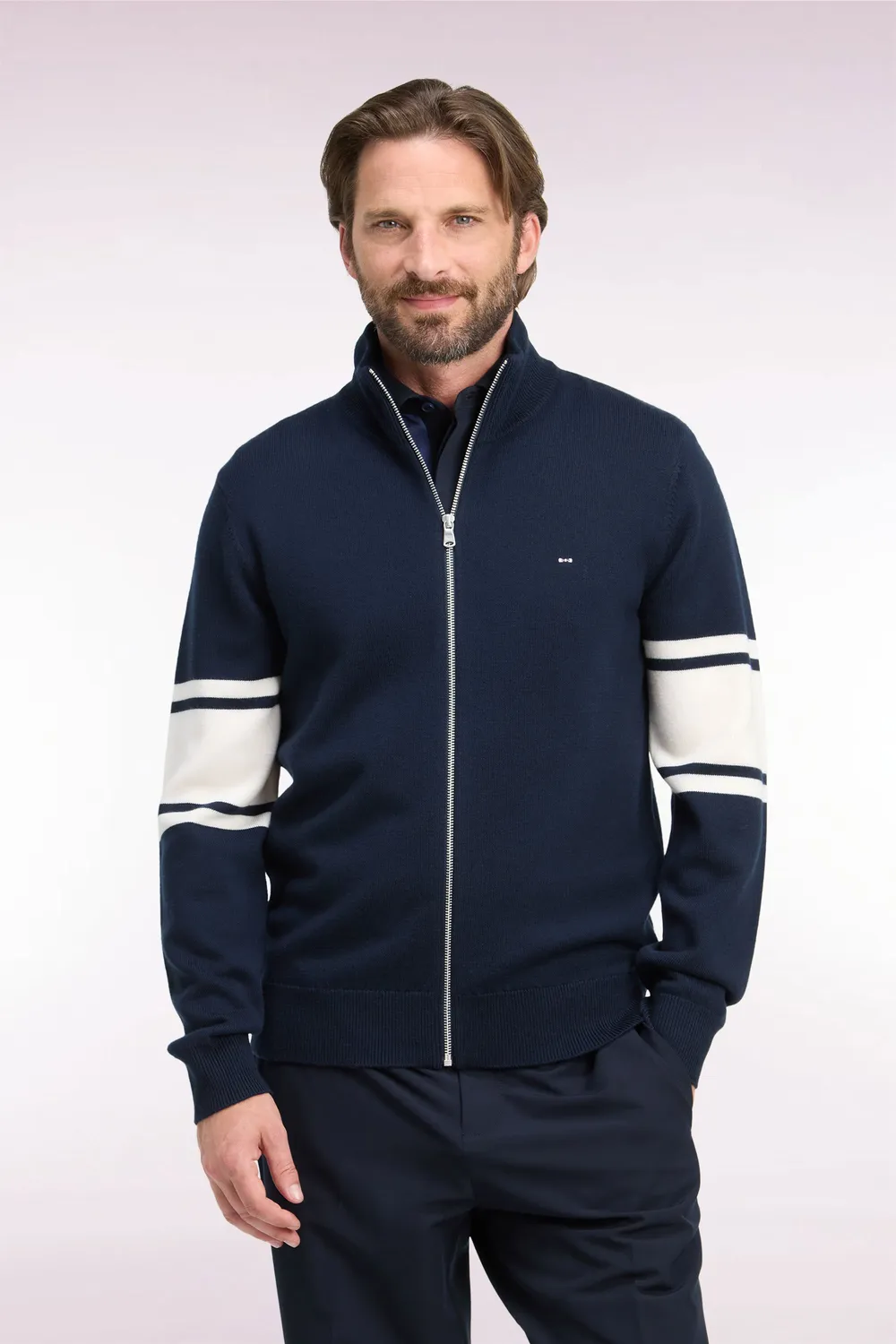 Eden Park cardigan zippé marine laine mérinos homme