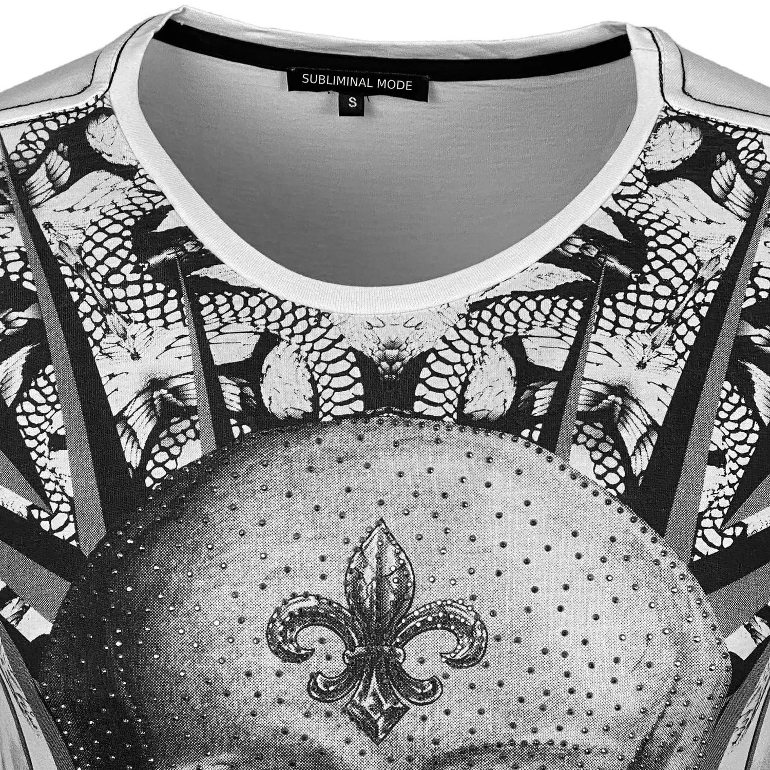 Subliminal Mode t-shirt homme strass fleur de lys noir