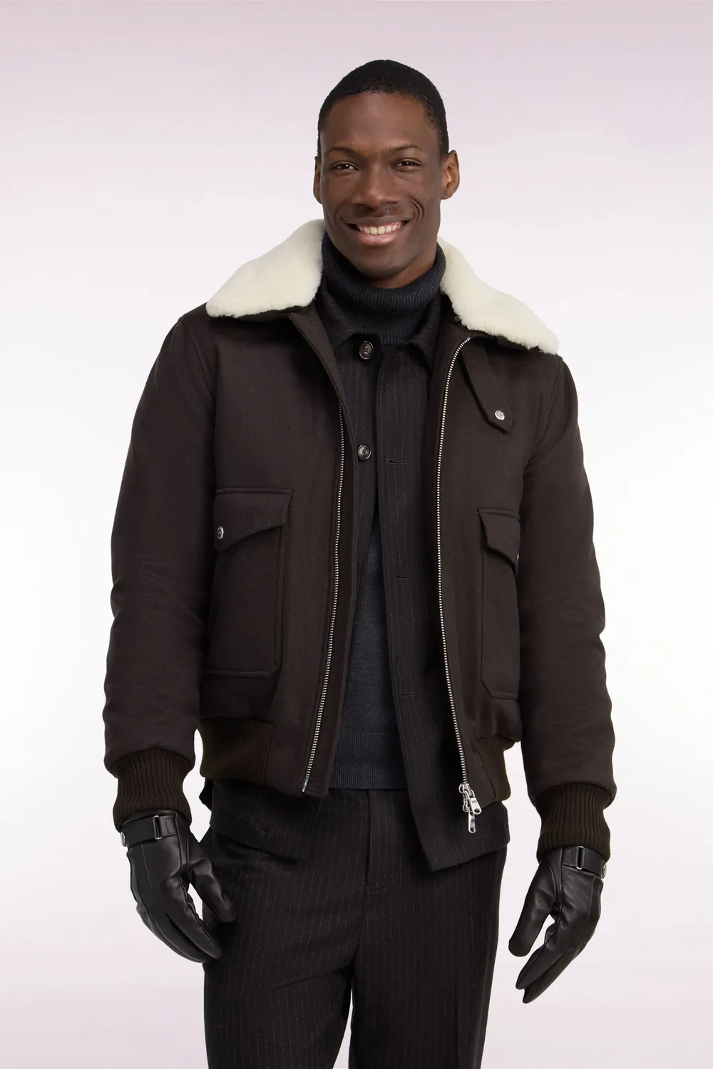 Eden Park Club Classique blouson maille marron col shearling amovible