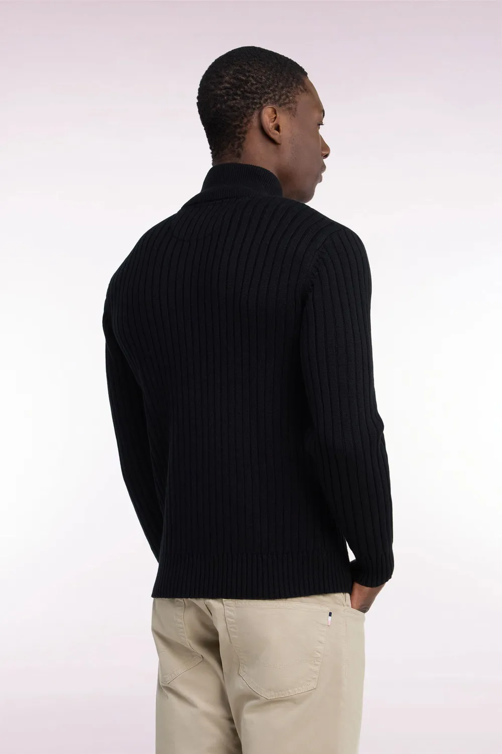Eden Park cardigan zippé col camionneur noir laine coton